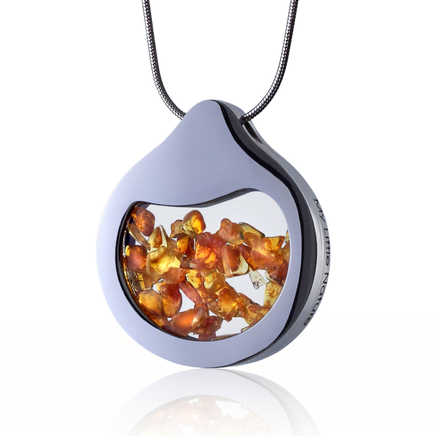 My Little Nature Women's Silver / Yellow / Orange Statement Drop-shaped Stainless Steel Birthstone Necklace With Natu In Gray