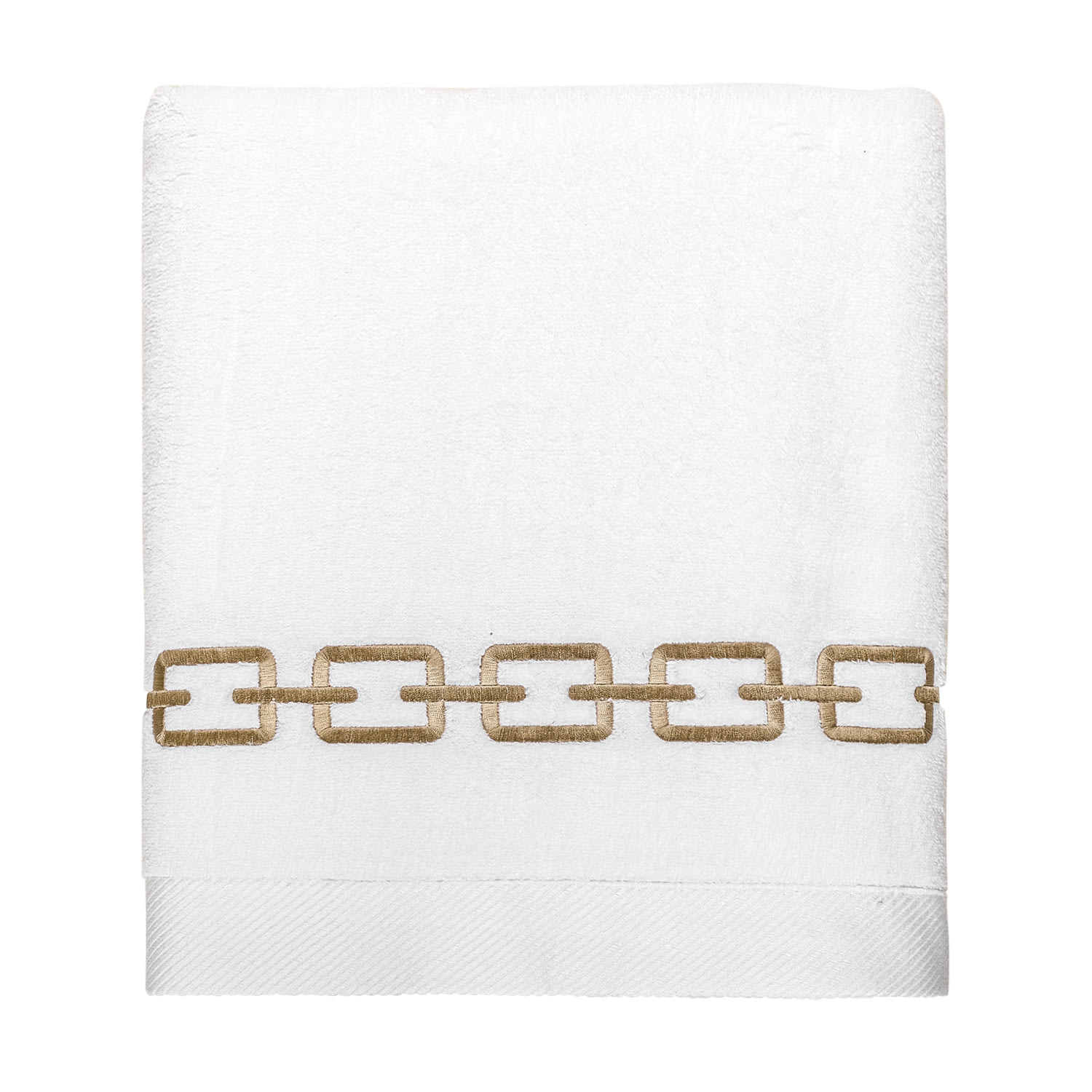 Km Home Collection White Chain Embroidery Bath Towel In White