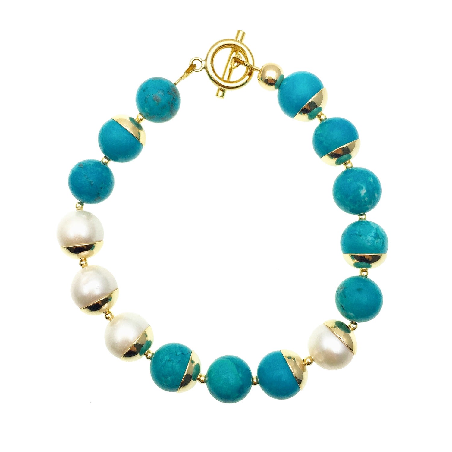 Farra Women's Blue Round Turquoise & Freshwater Pearls Bracelet