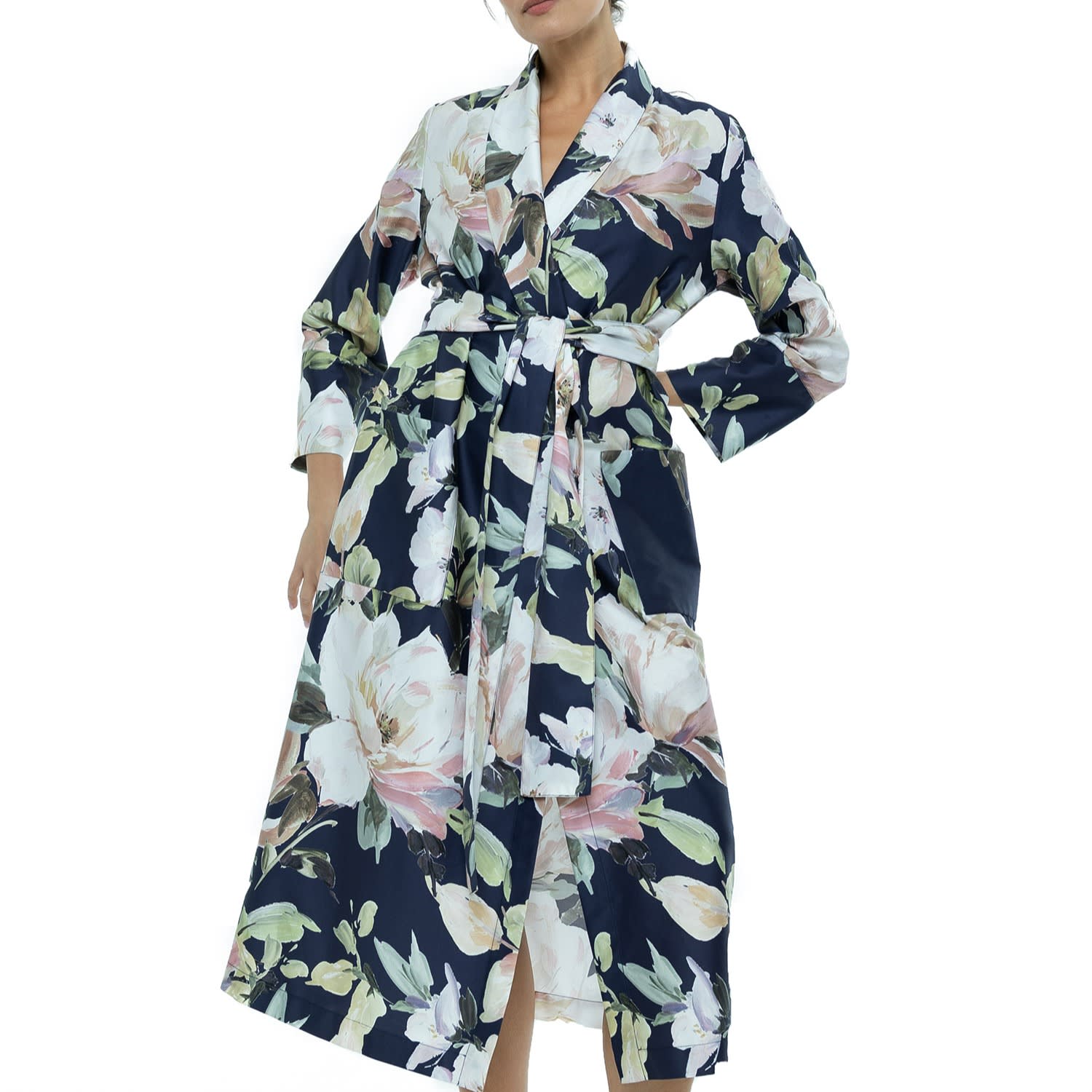 Decoflux Home Women's Classic Sateen Bathrobe Harmony Dark Blue In Blue