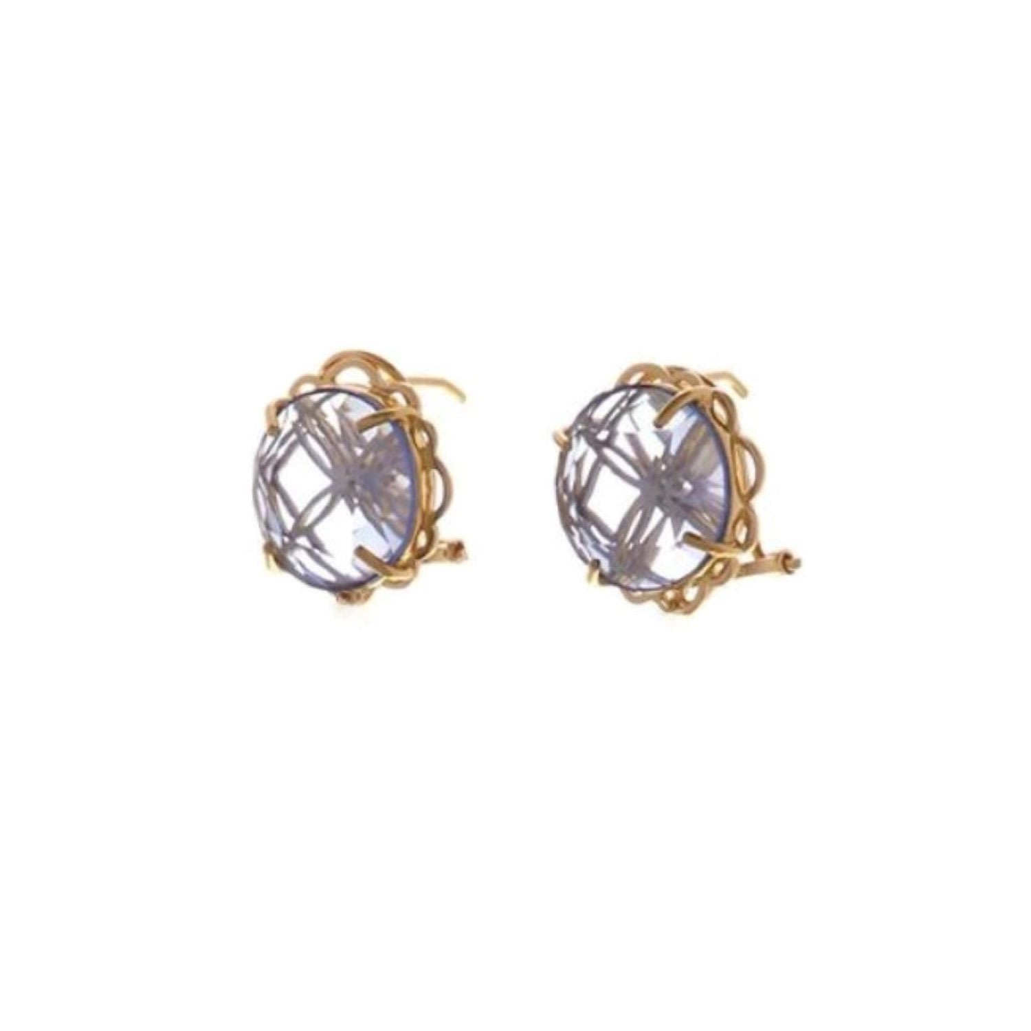 Women’s Signature Gold Flower Crystal Blue Earrings Georgina Jewelry