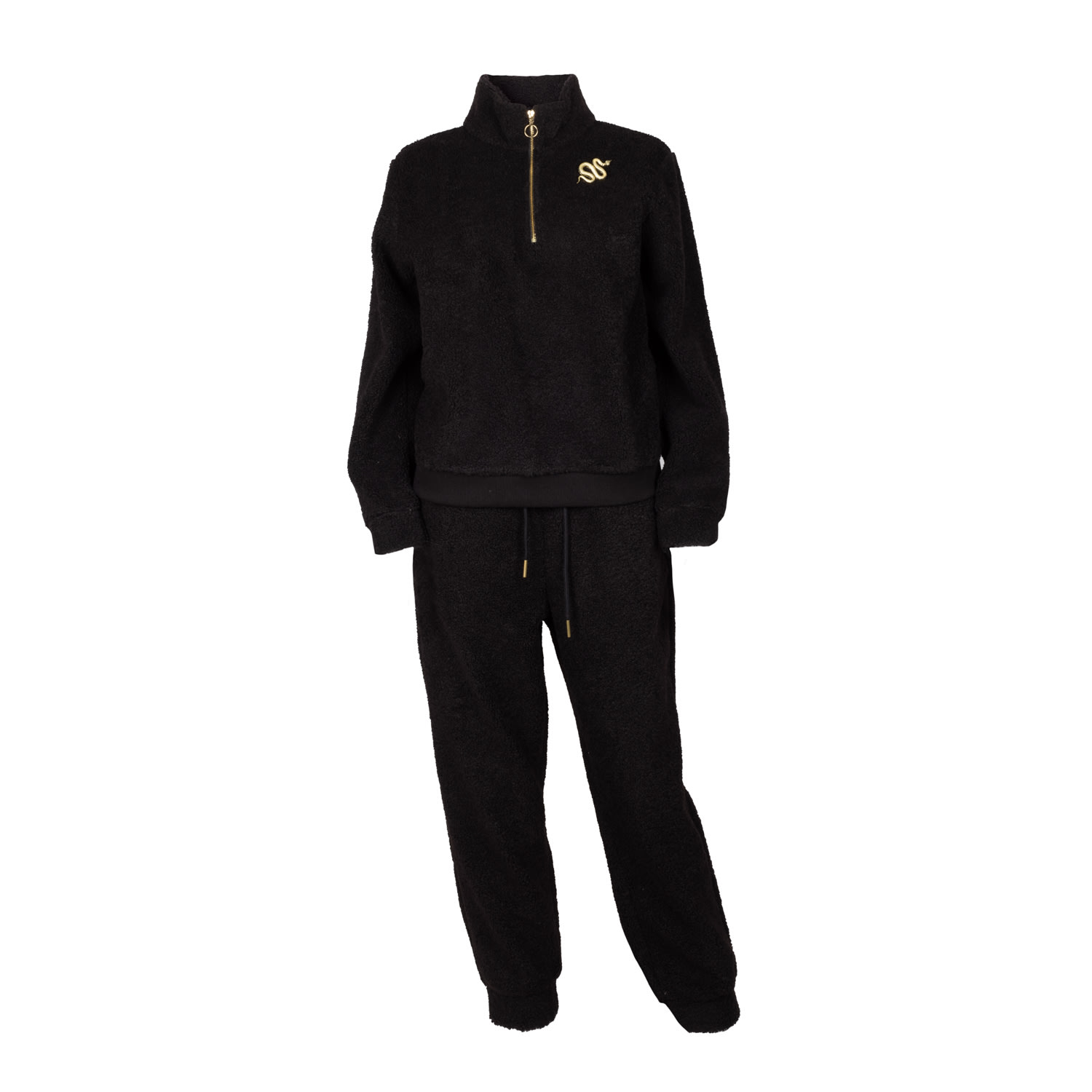 Women’s Laines London Teddy Fleece Lounge Set With Gold Snake Brooch - Black L