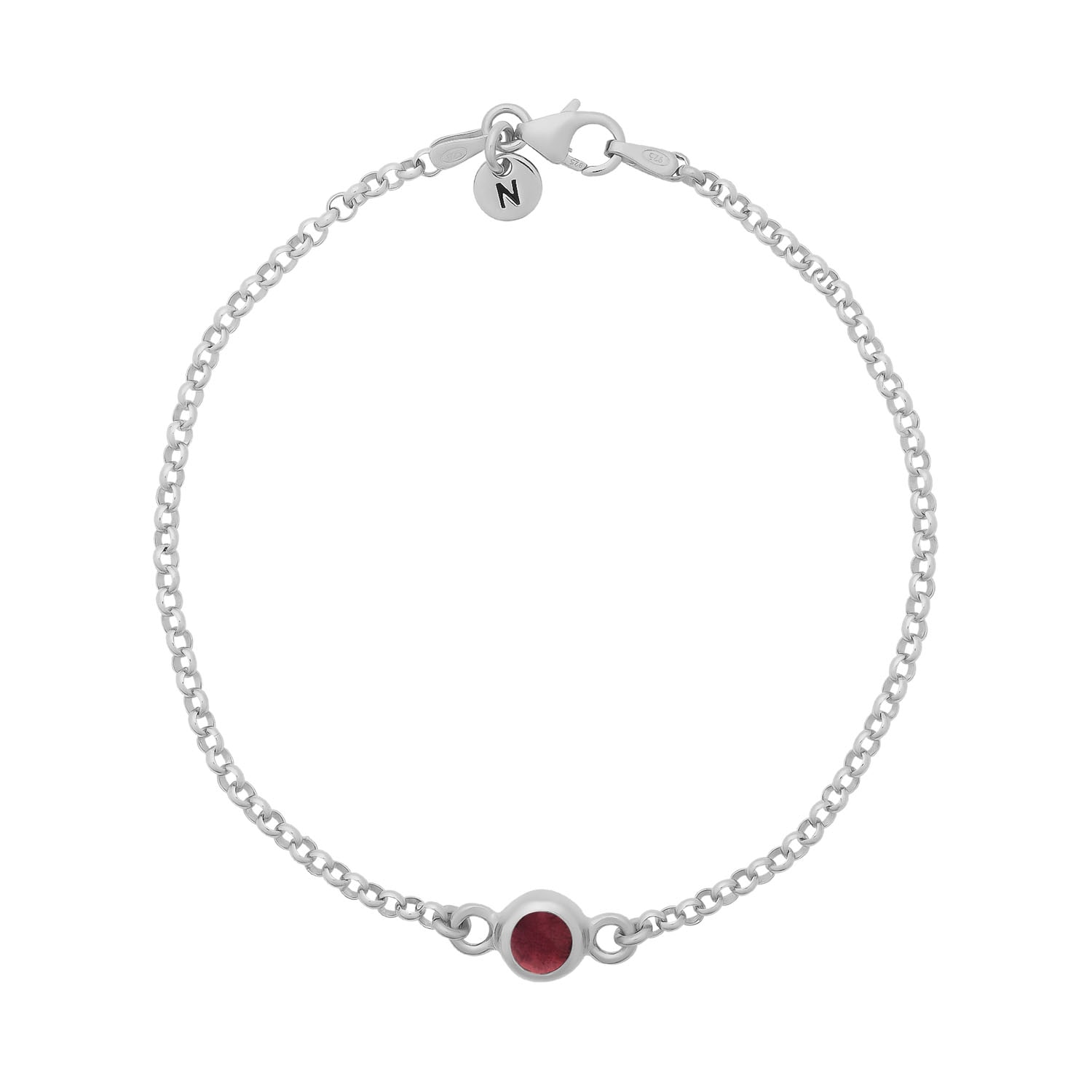 Nellou Jewellery Women's Red Garnet Birthstone Gem Dot Bracelet Sterling Silver - January