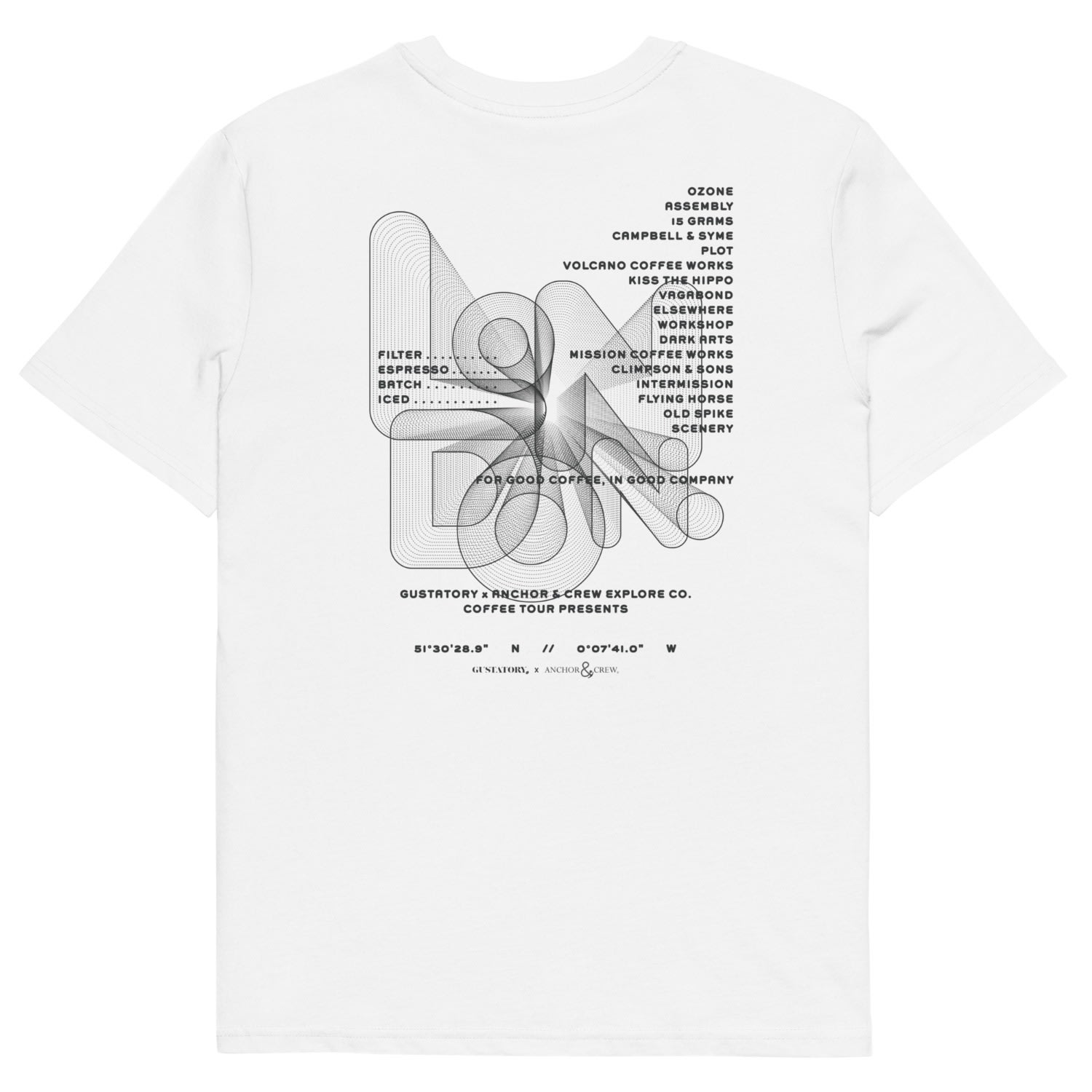 Anchor & Crew White Gustatory London Coffee Scene Organic Cotton Embroidered T-shirt - Women In White