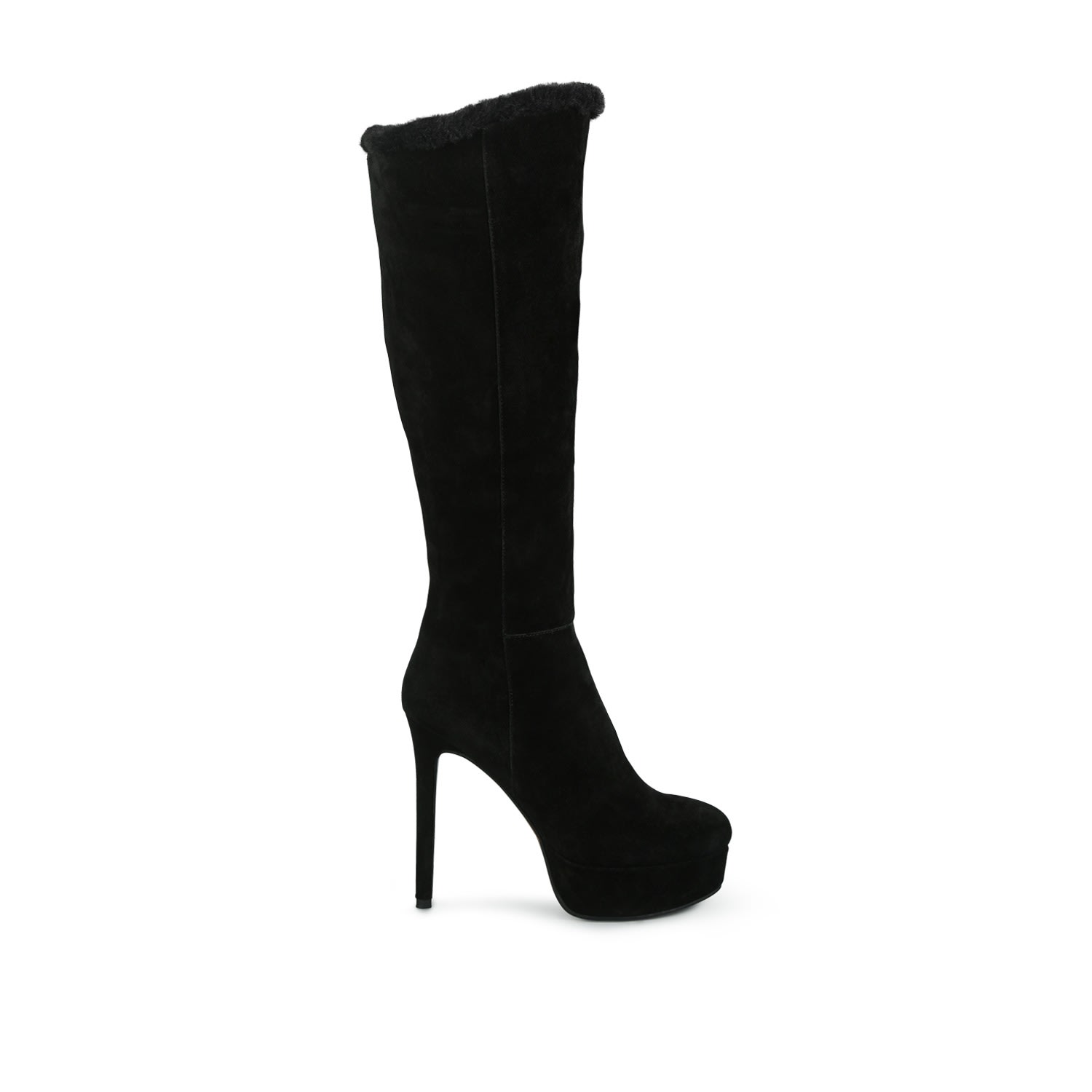 Women’s Saldana Black High Platfrom Heel Microfiber Calf Boots 8 Uk Rag & Co.