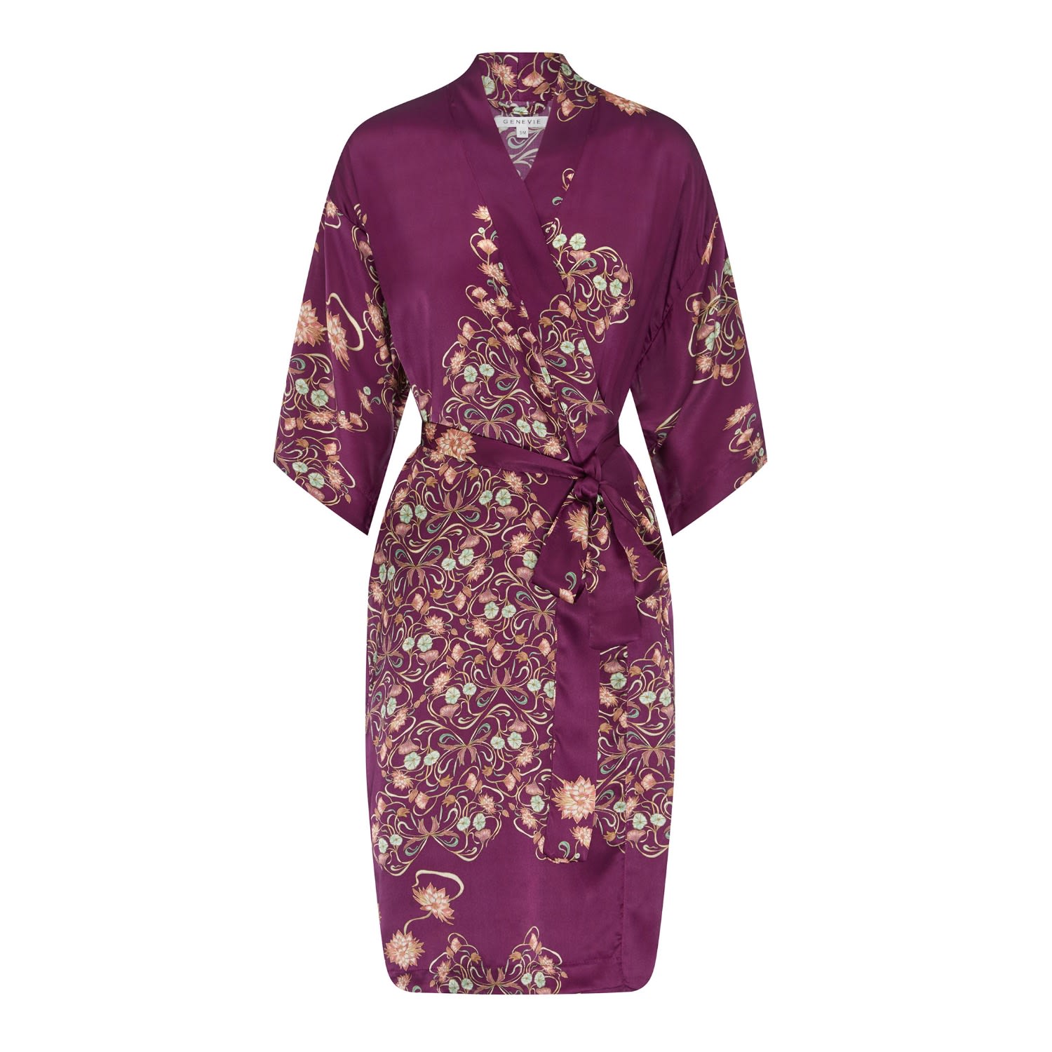 Genevie Women's Pink / Purple Reina Silk Kimono Robe