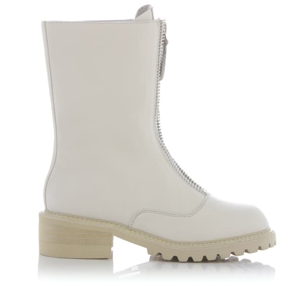 NISSA White Leather Ankle Boots With Track Sole