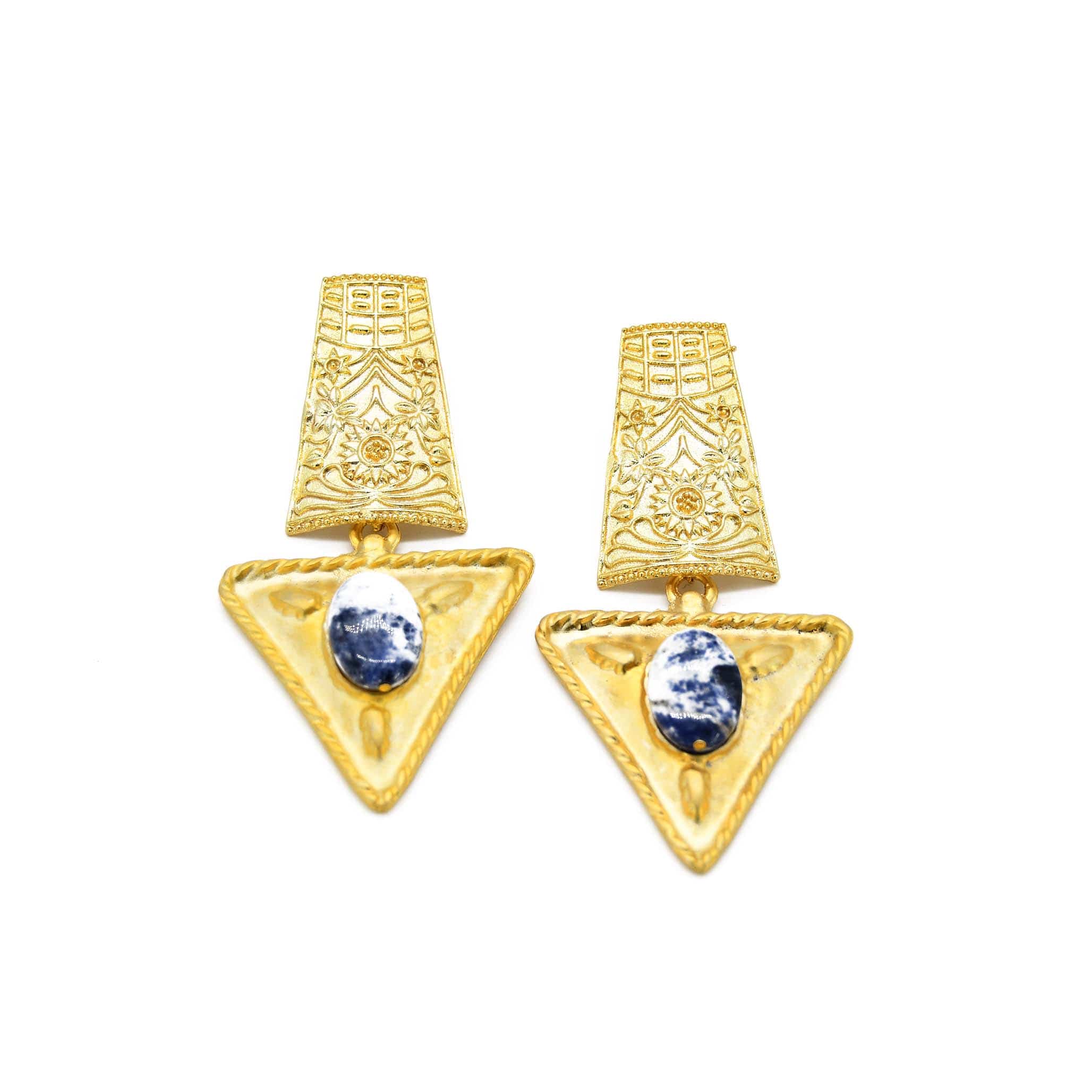 Women’s Gold / Blue Gold Plated Blue Jade Goddess Handmade Earring Adiba