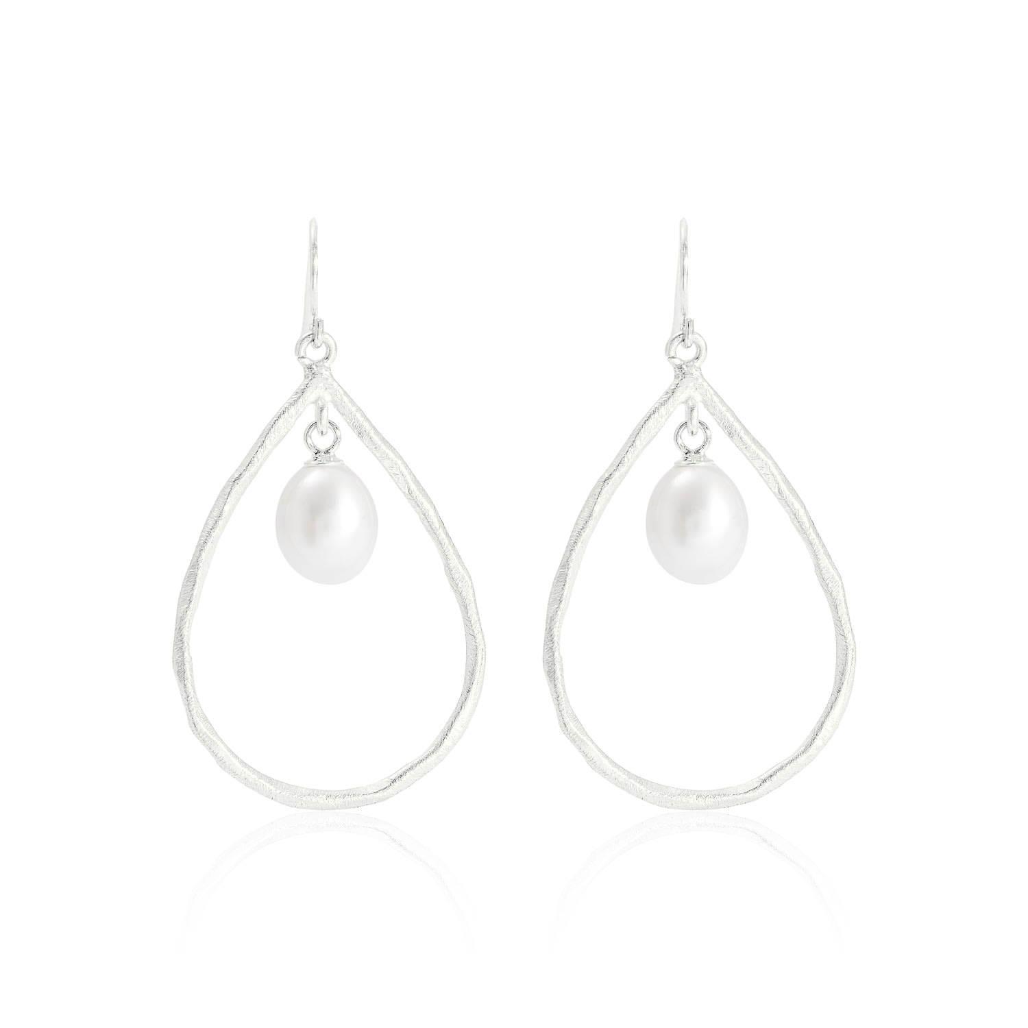 Women’s White / Silver Credo Brushed Sterling Silver & Pearls Drop Earrings Pearls of the Orient Online