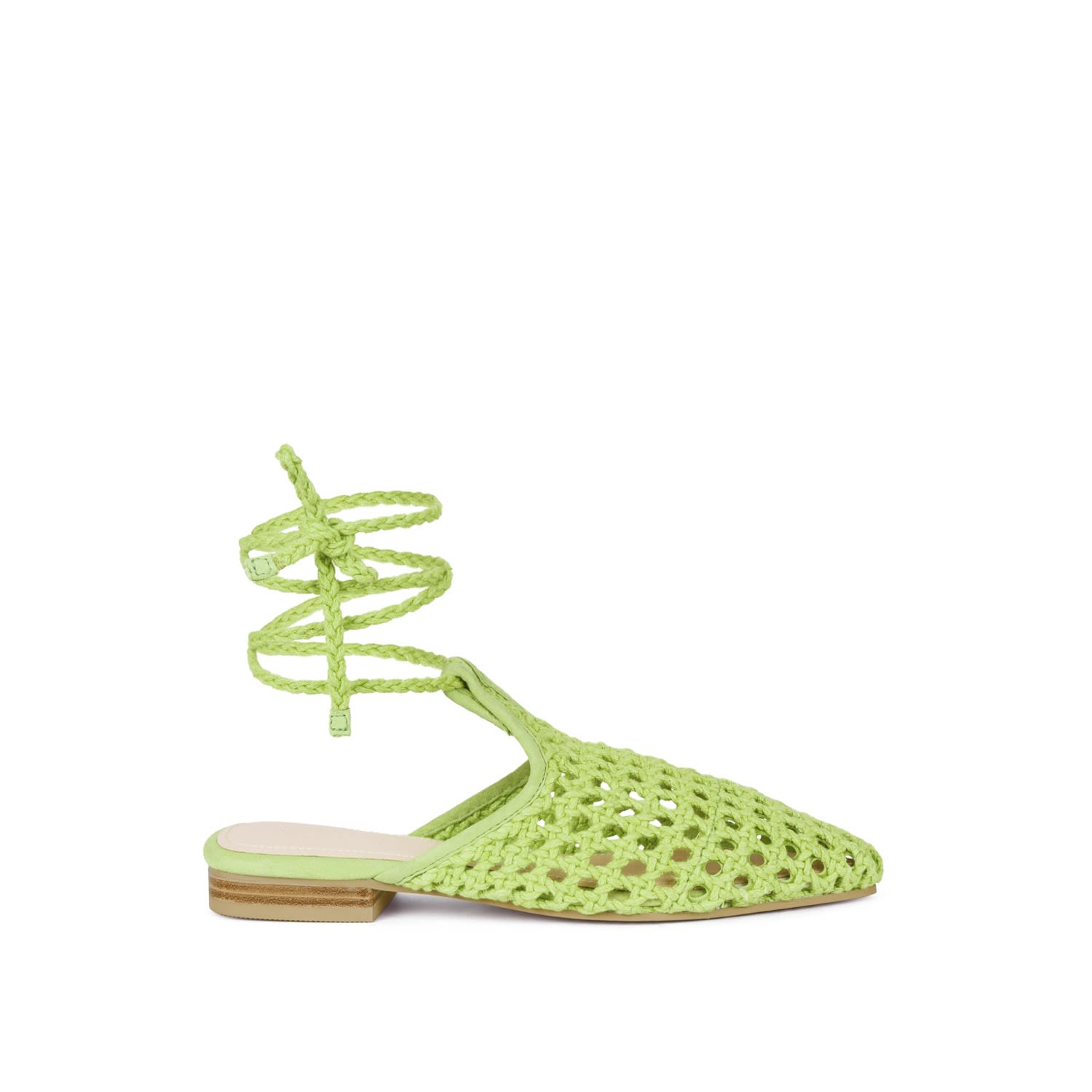 Rag & Co Women's Tutsi Green Handwoven Honeycomb Cotton Tie Up Mule Flats In Green