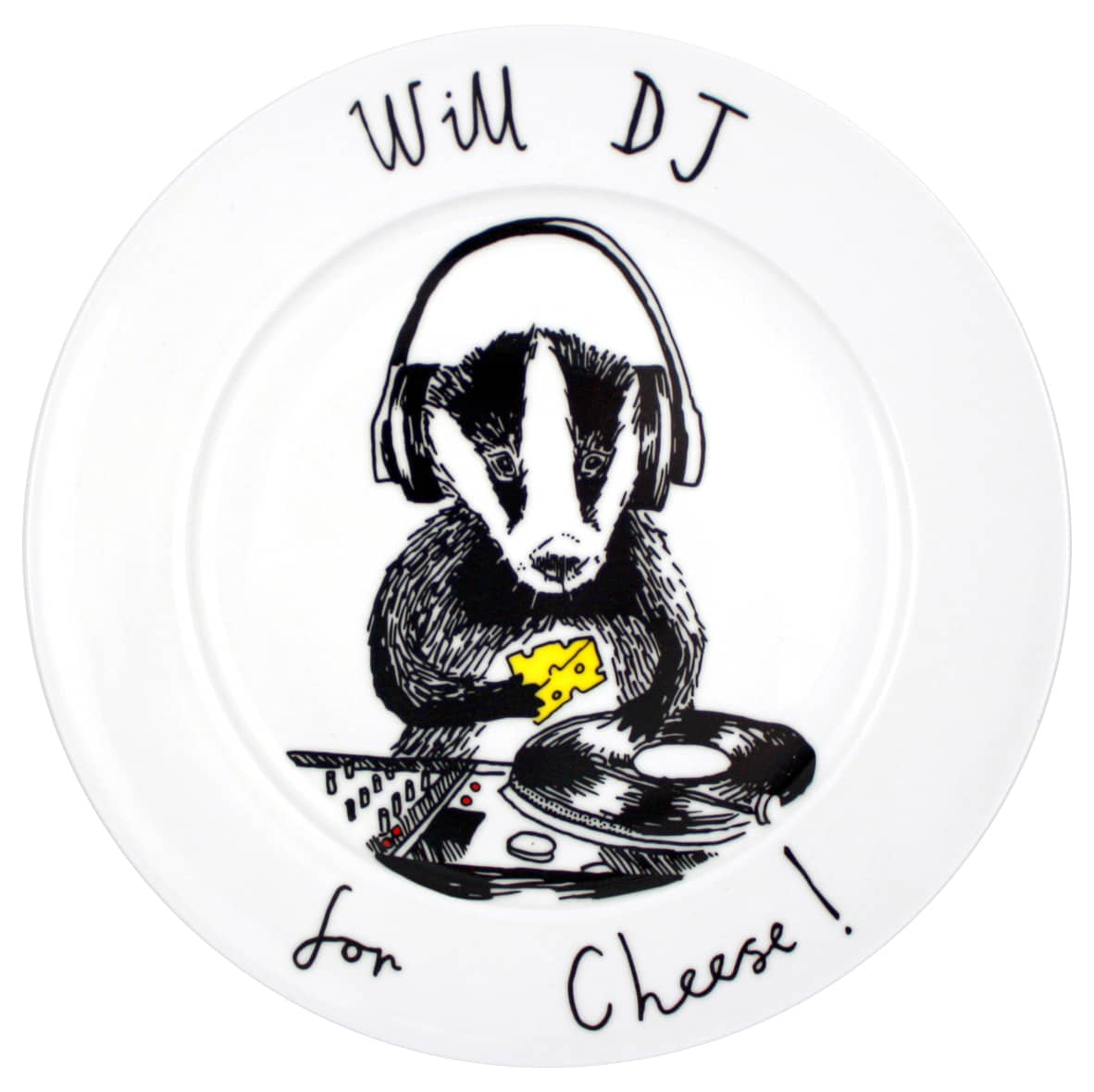 Панда с кофе. Тарелка Badgers Party. Wolf & Badger. DJ Plate. Животное дж