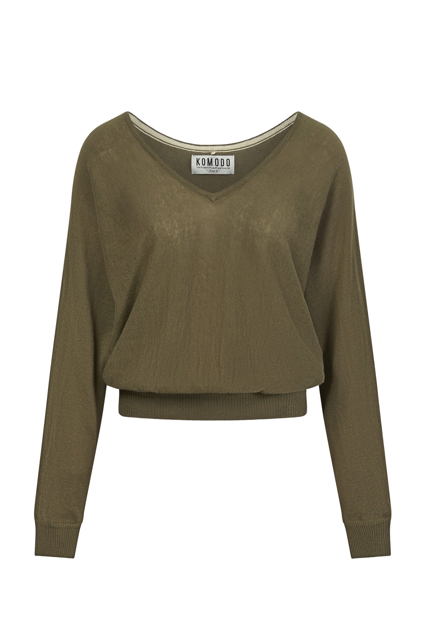 Women’s Green Clover Organic Linen Batwing Jumper - Khaki Extra Small Komodo