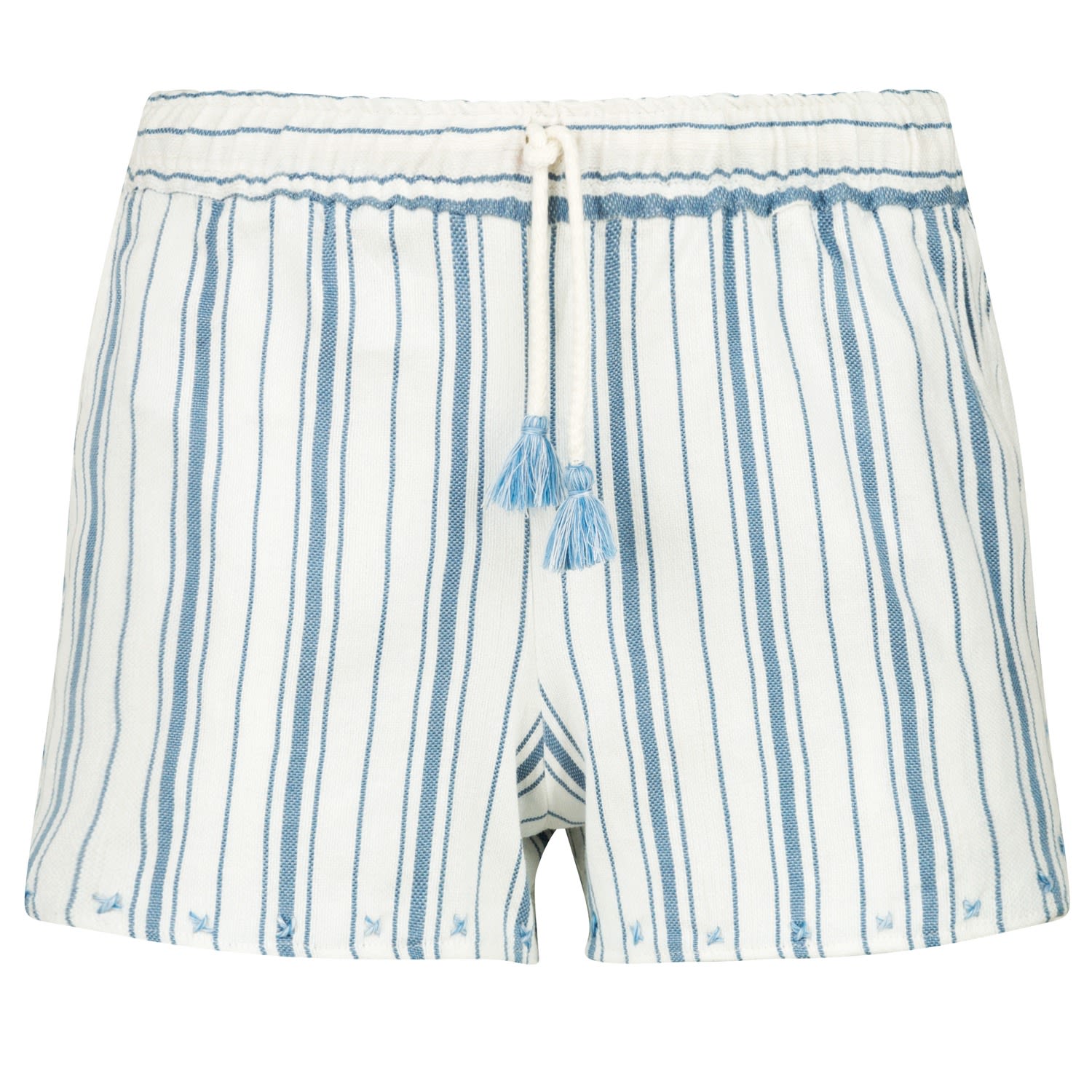 White Moroccan Blue Stripped Beach Shorts. Large Boutique Kaotique