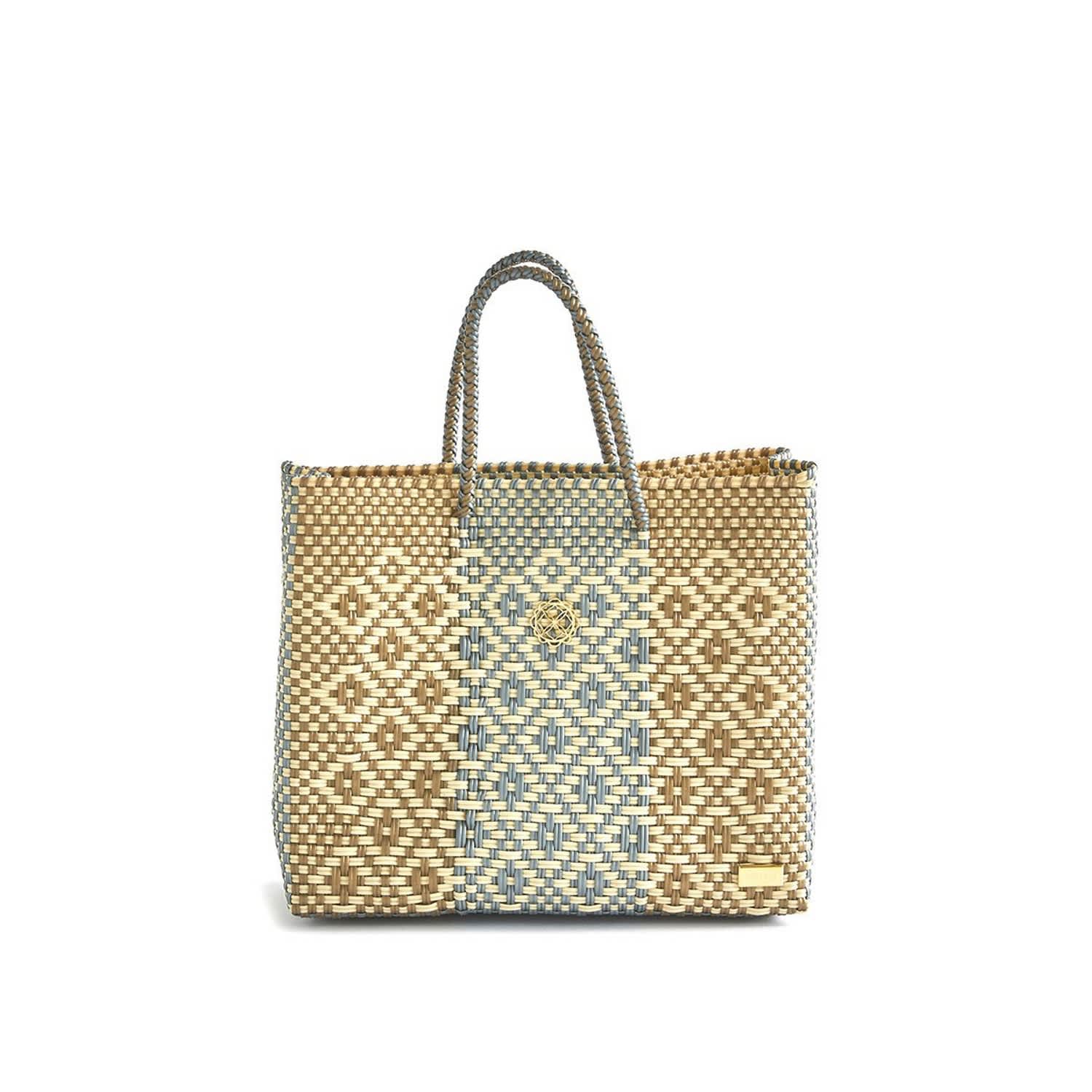 small silver tote bag