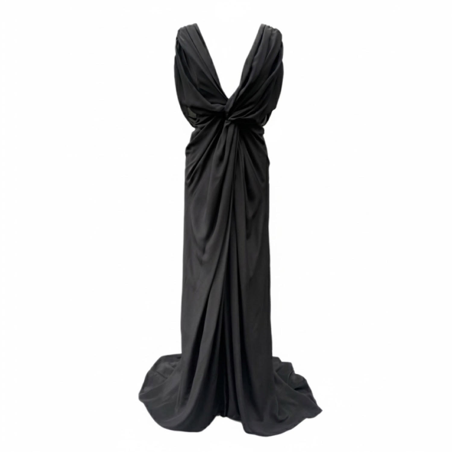 Storm Gown Black Pure Silk Sculpting Deep V-Neckline Slot Train Red Carpet  | Imaatu | Wolf & Badger