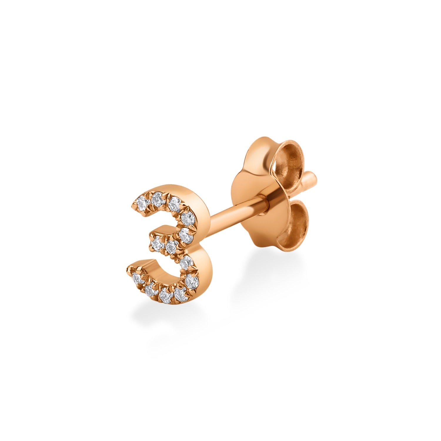 Melez Mini Atelier Women's White / Gold / Rose Gold Diamond Angel Number Earring - Solid Rose Gold