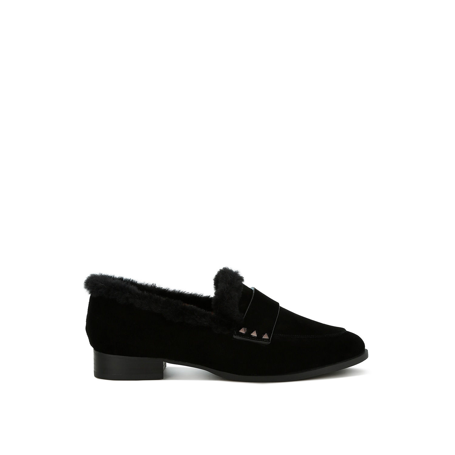 Rag & Co Allie Fur Trim Suede Loafers In Black
