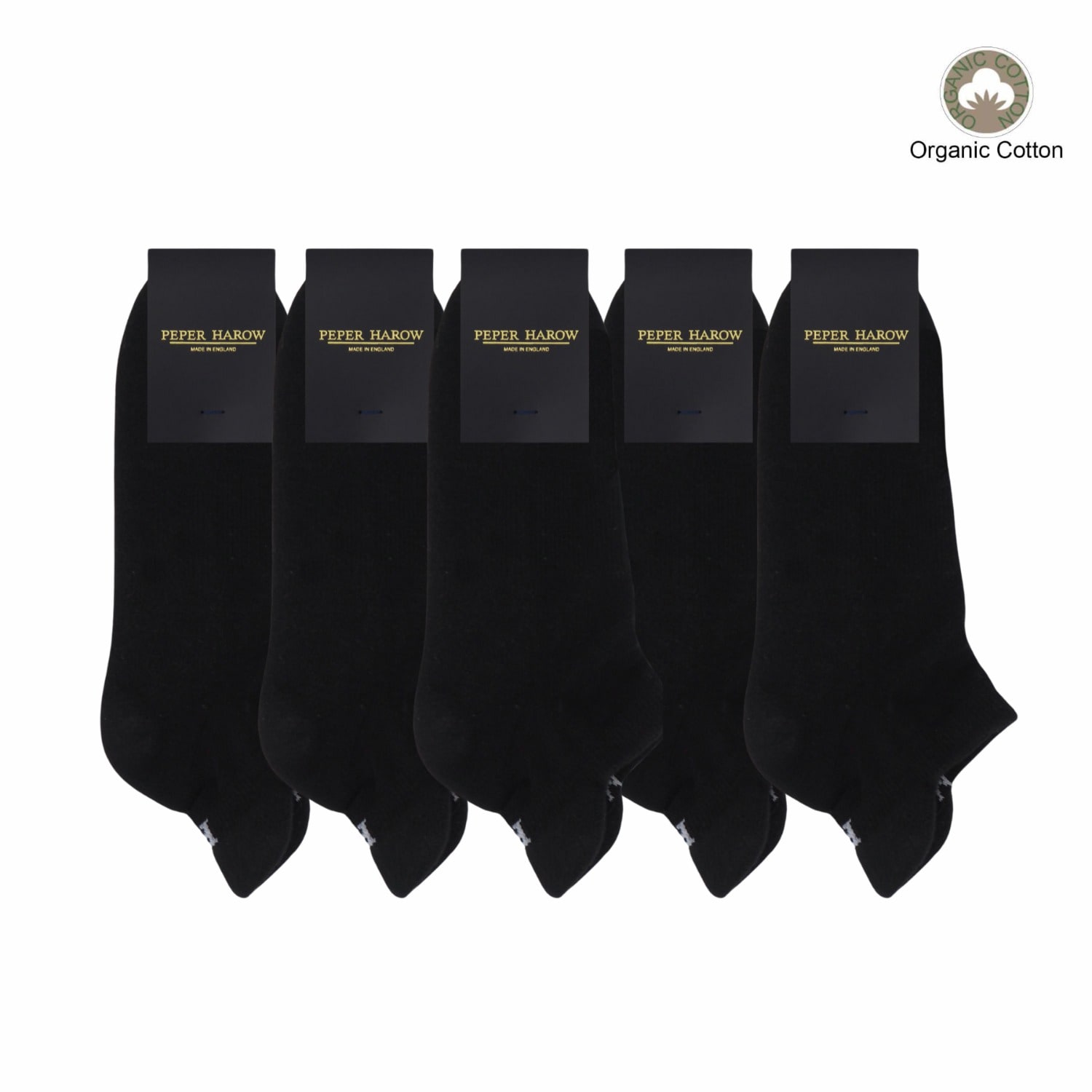 Peper Harow - Made In England Women's Organic Black Trainer Sport Socks – Five Pair Bundle