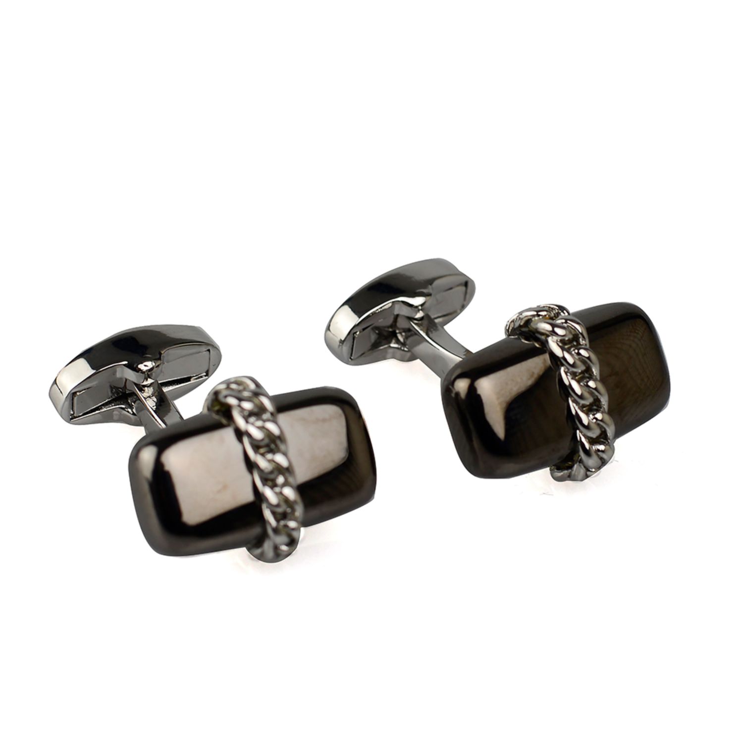 David Wej Men's Neutrals / Silver Chained Capsule Cufflinks - Matte In Silver