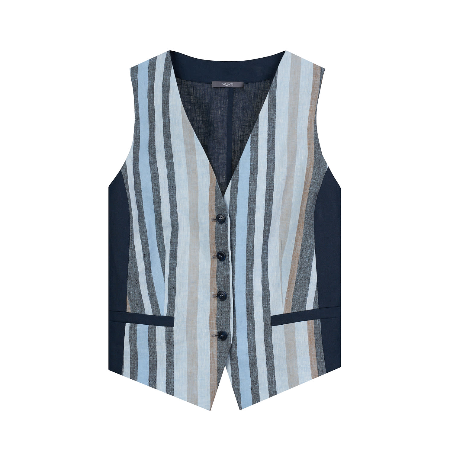 Inavati Women's Blue Striped Linen Vest