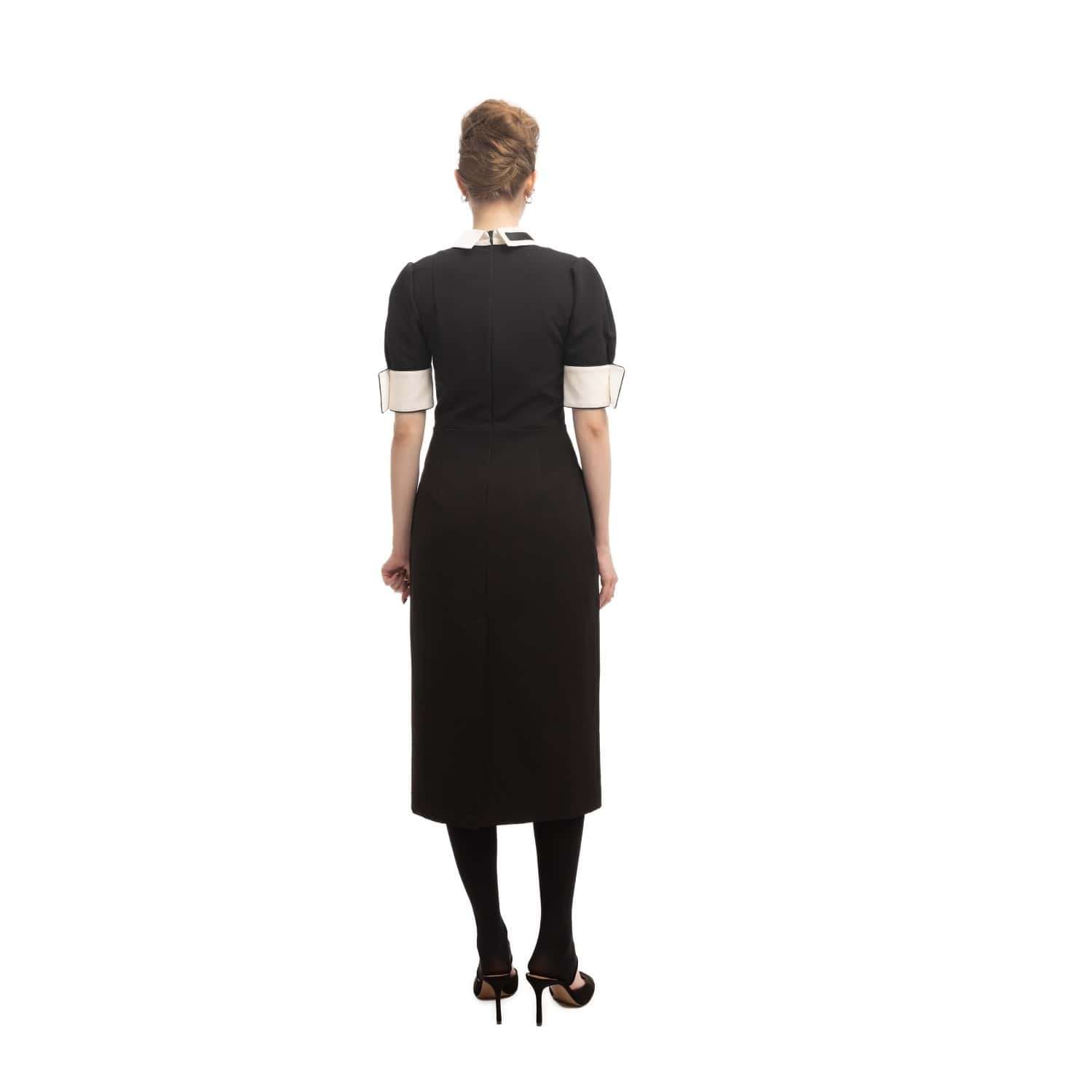 formal collar dress Fitted With White - Office To Evening Style Black %0D%0AHigh%20quality%20durable%20fabric Notched Collar Sheath Black Work