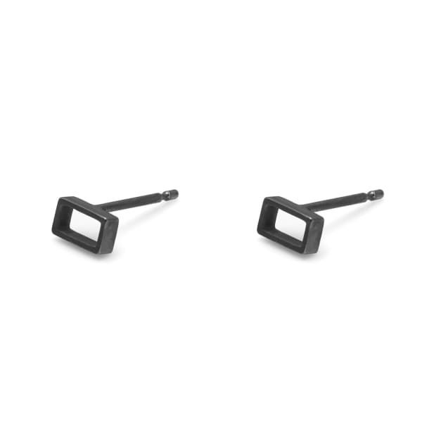 MYIA BONNER BLACK SILVER HORIZONTAL OBLONG STUD EARRINGS