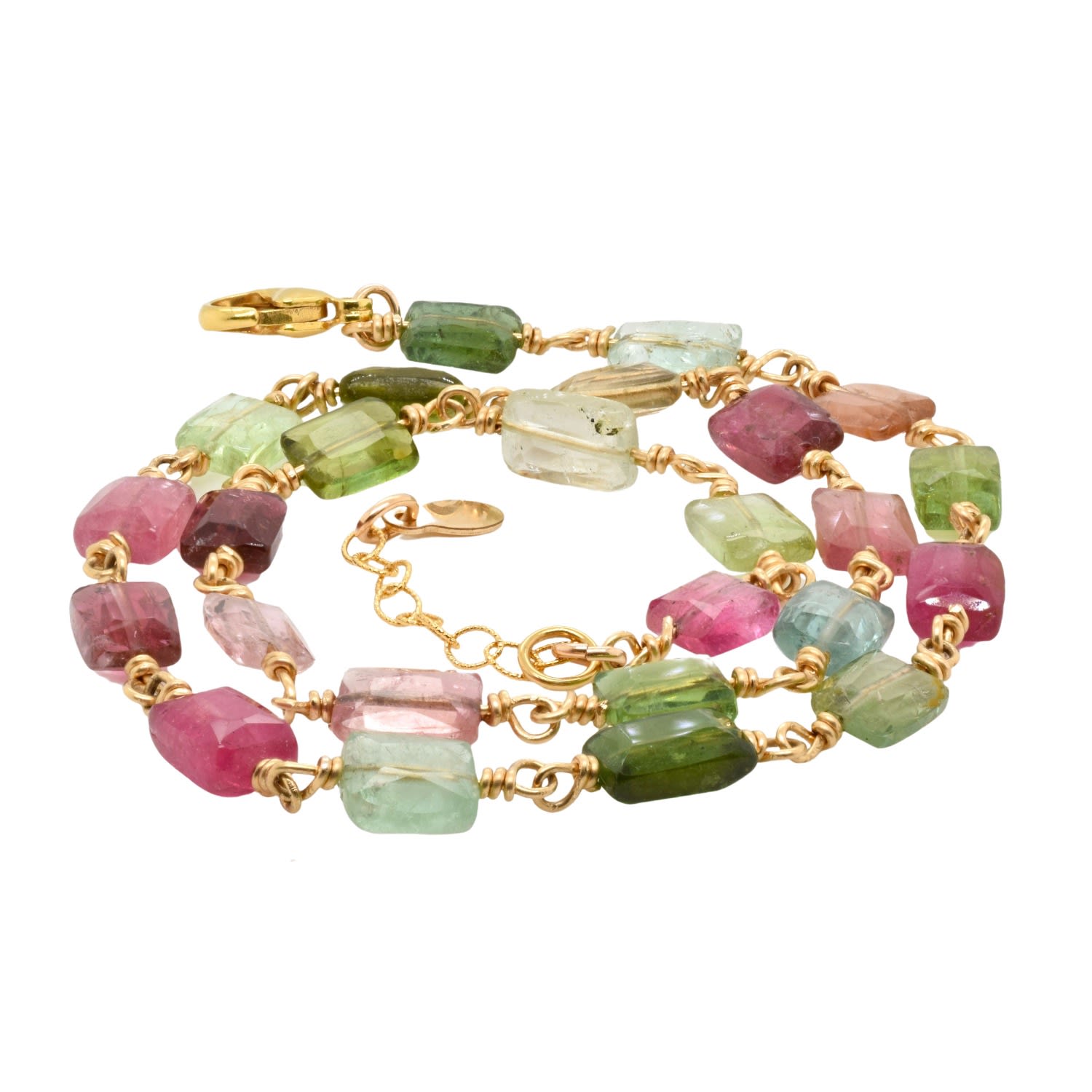 Women’s Gold / Green / Pink Multi-Tourmaline Chicklet Gold Choker Lori Kaplan Jewelry Design