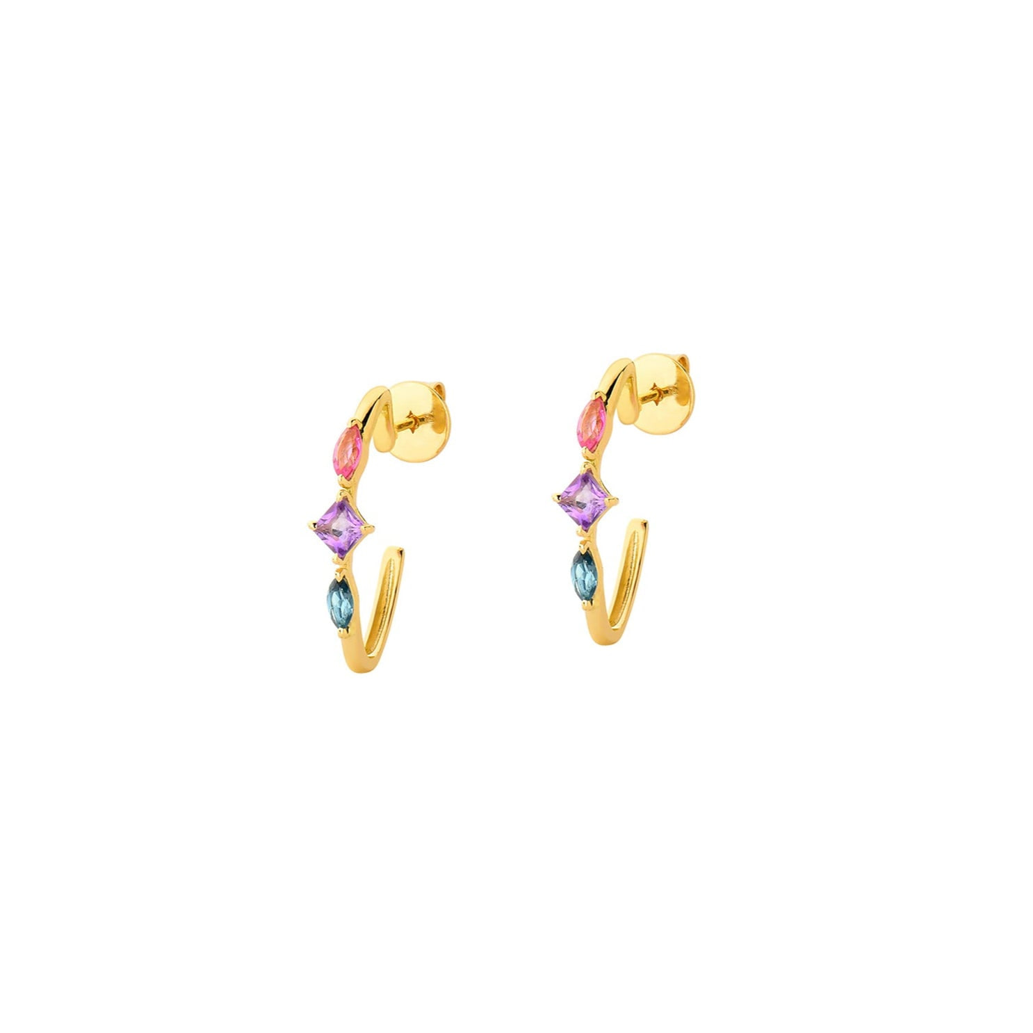 Solio Jewellery Women's Yellow / Gold Hoops With Pink Tourmaline, Amethyst, Sky Topaz Gold In Gold