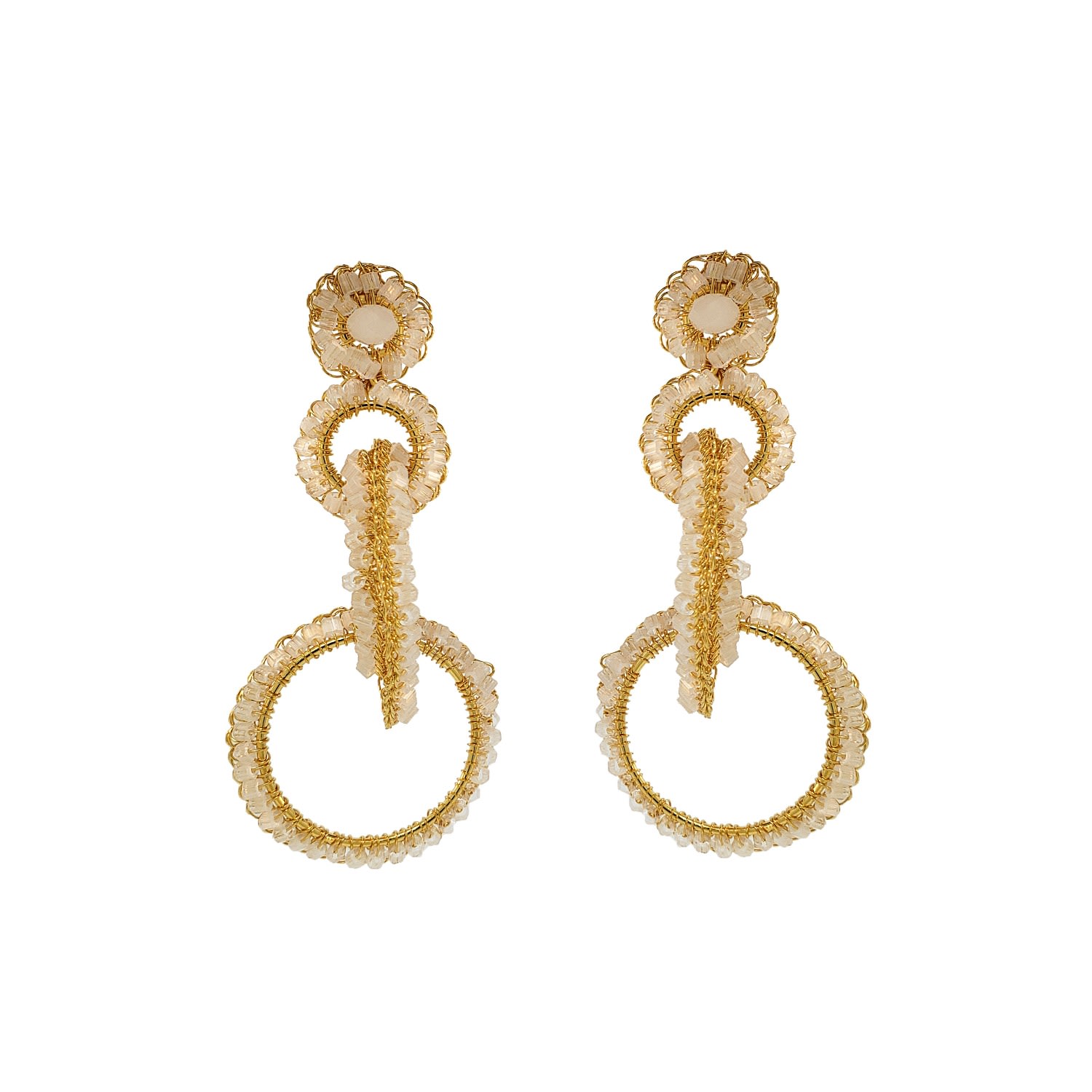 Lavish By Tricia Milaneze Women's Neutrals / Gold / White White & Gold Grace Handmade Crochet Earrings