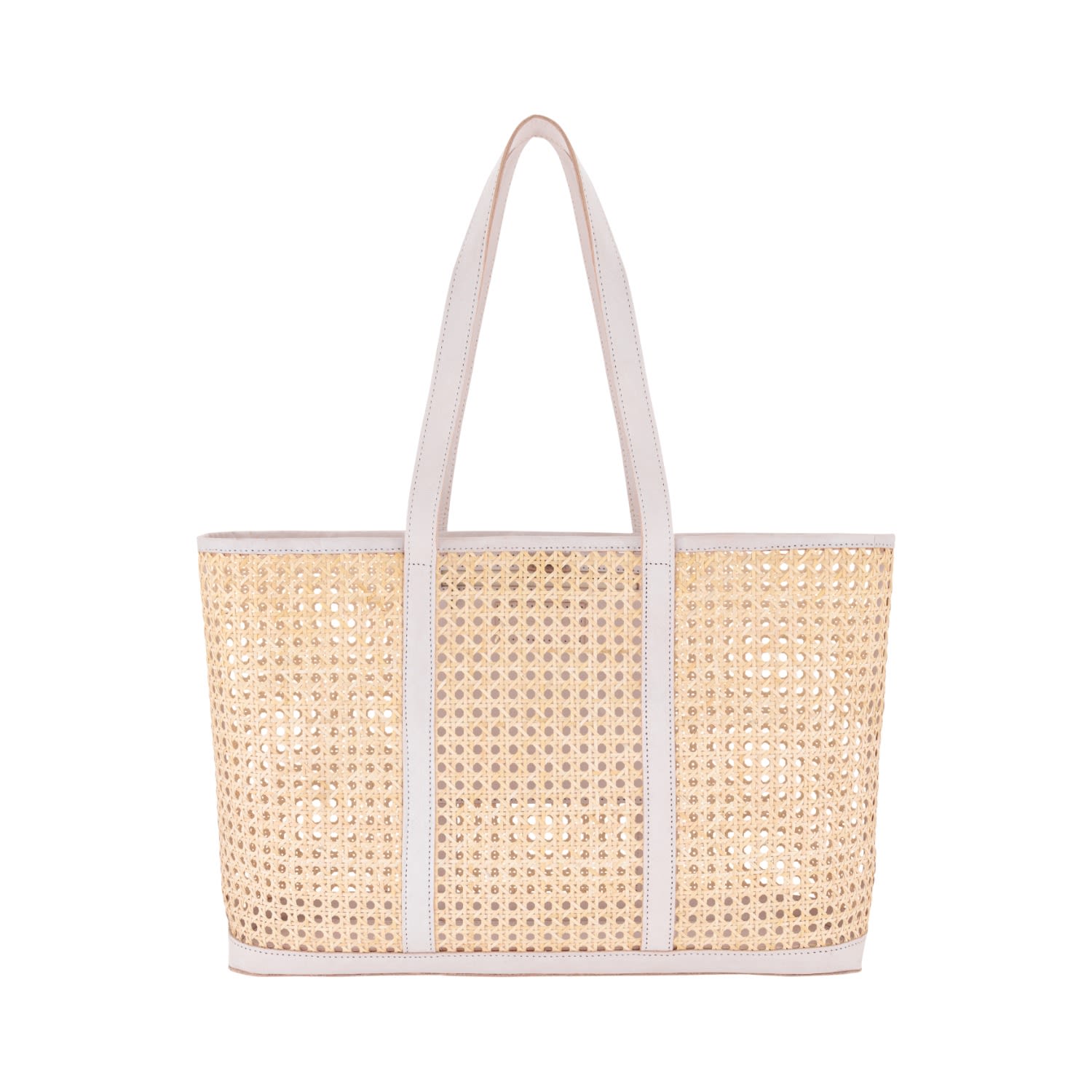 Women’s Orla Over-Sized Rattan & Leather Tote - White Ohsun