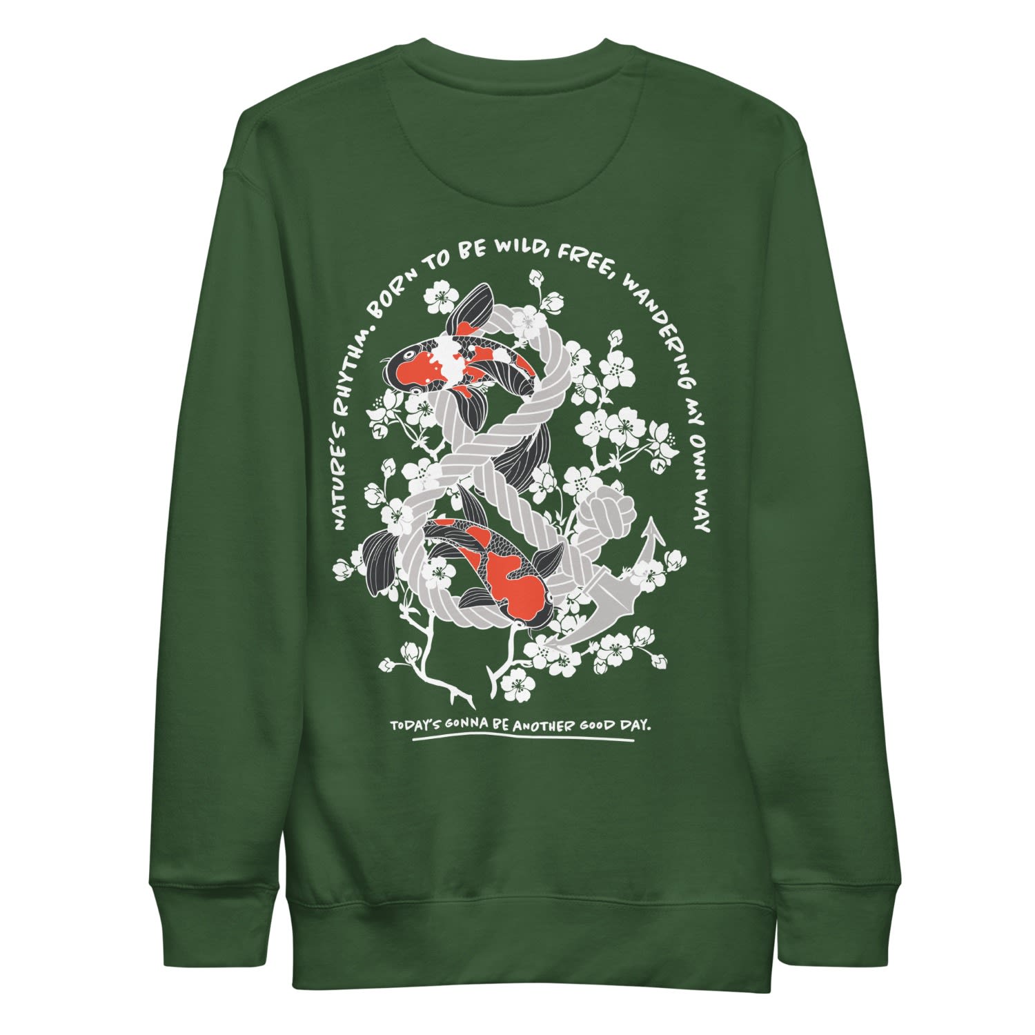 Anchor & Crew Forest Green Koi Fish Another Good Day Cotton Blend Sweatshirt - Women In Green
