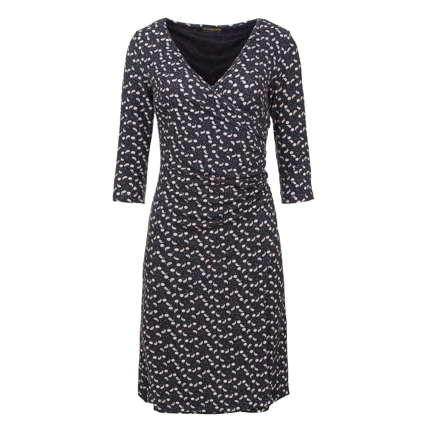 Women’s Grey Print Faux Wrap Wool Dress XXXL Conquista