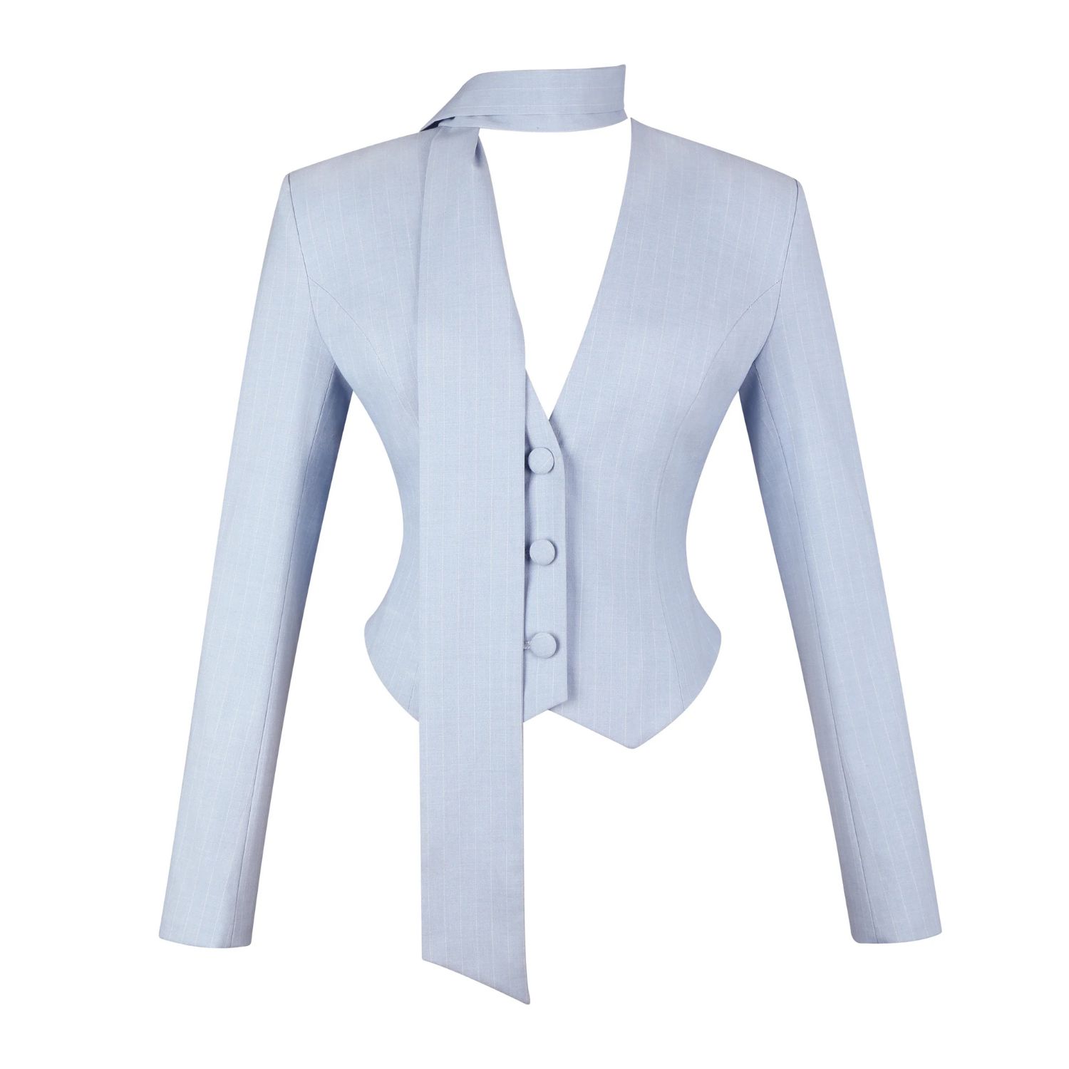 Women's Renley Sky Blue Pinstripe Peplum Blazer | Extra Large | Miss Circle New York