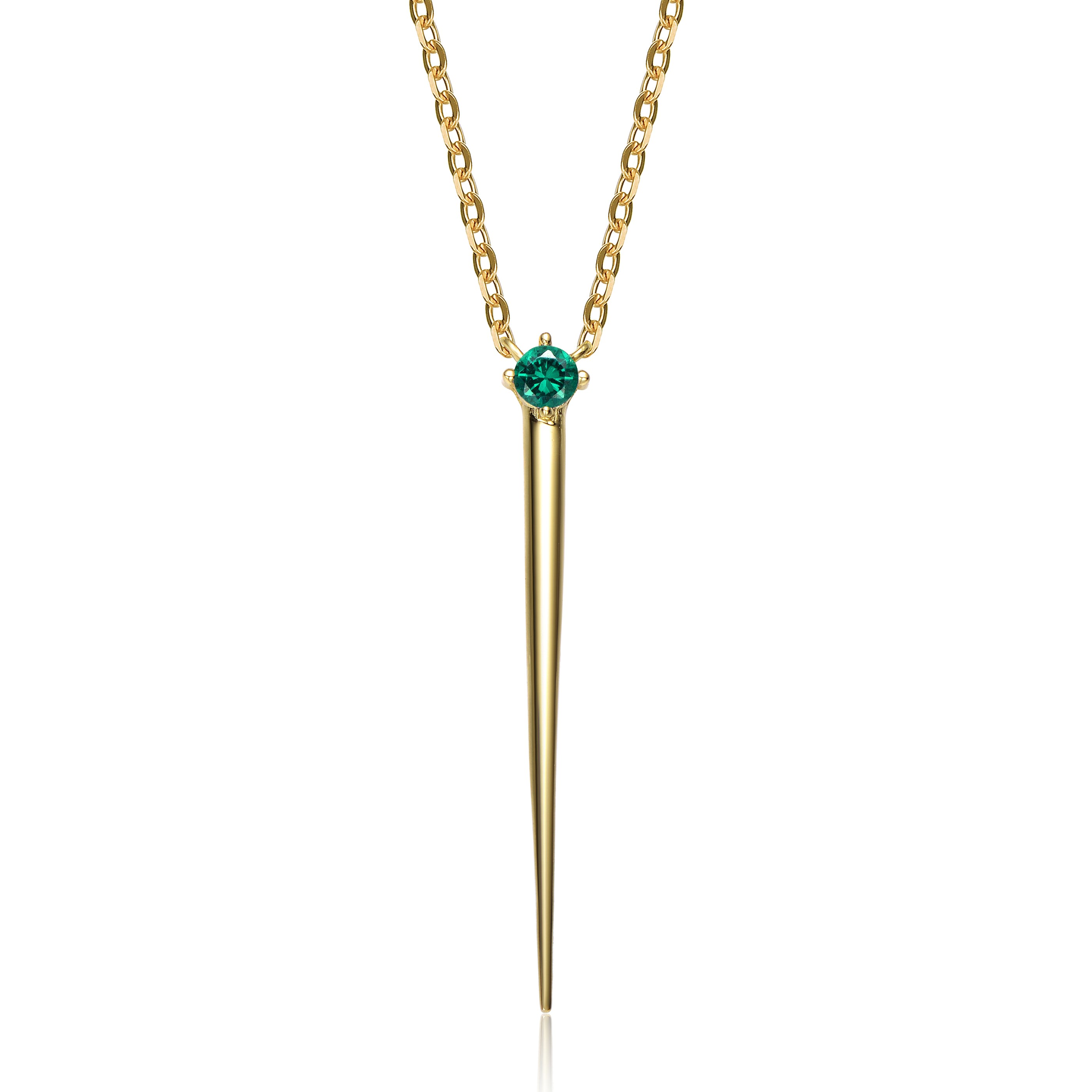 Women’s Blue Yellow Gold Plated With Emerald Cubic Zirconia Solitaire Spike Pendant Y-Necklace In Sterling Silver Genevive Jewelry