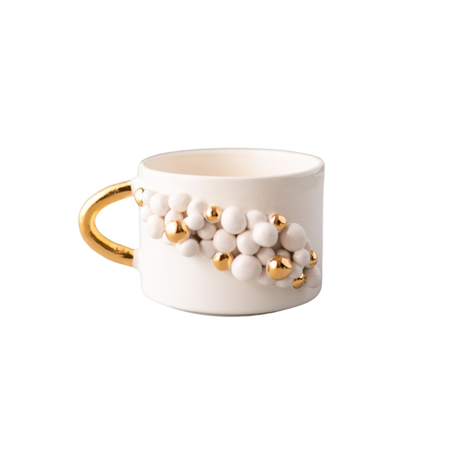Anatoliacraft Gold / White Handmade Ceramic Mug With Gold Accents – New Year Holiday Cheer In Multi