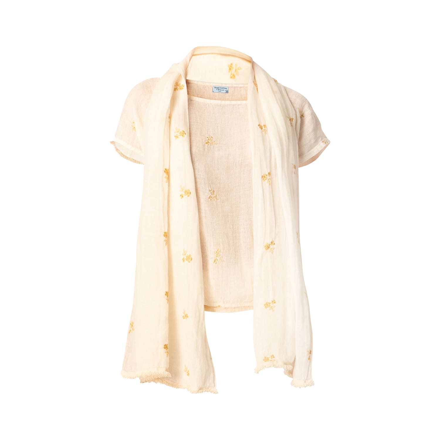 Haris Cotton Women's Neutrals / White Linen Gauze Blouse With Embroidery And Pleats At The Bottom Ecru-gold In White