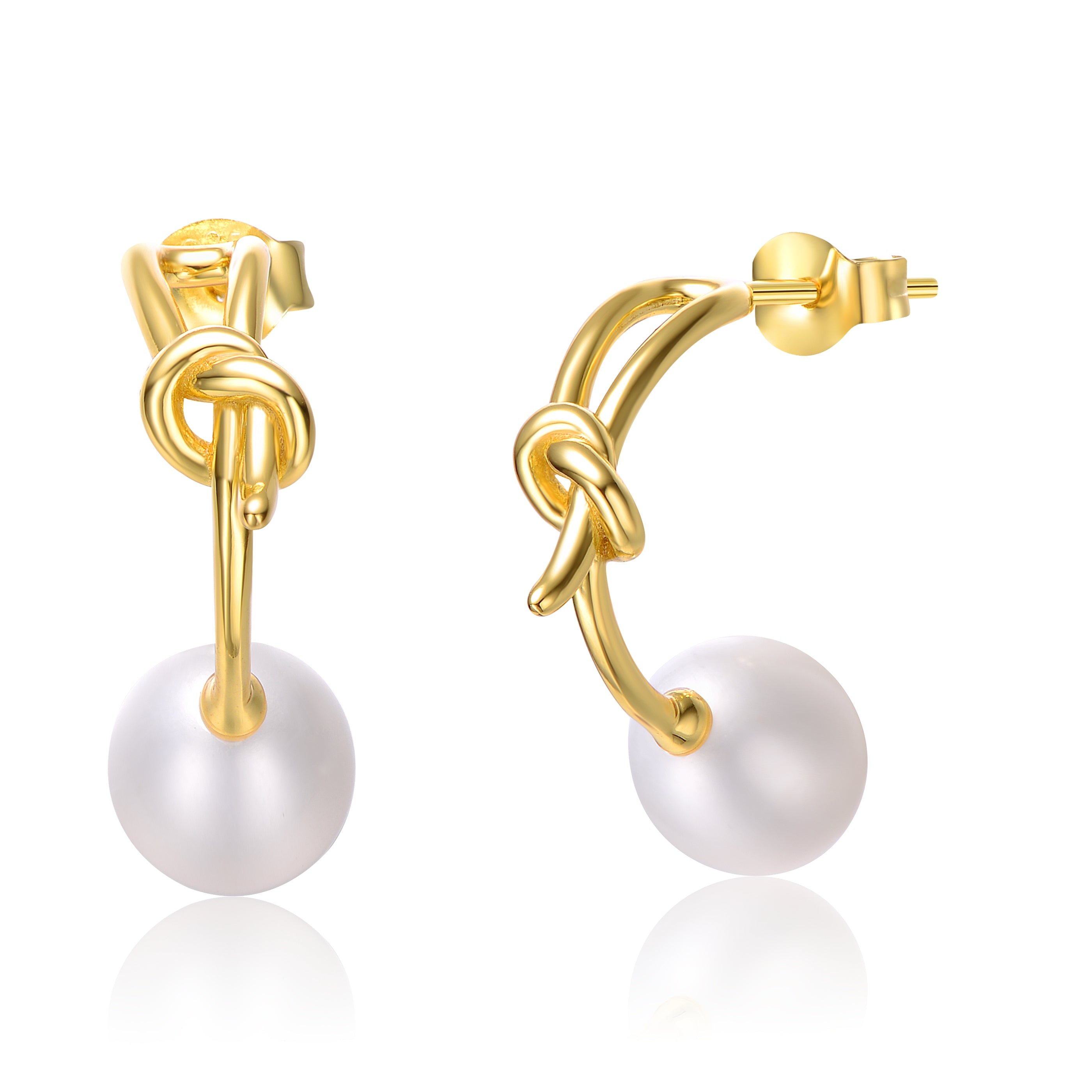 Women’s Gold / White Delphine Golden Knot Pearl Earrings Genevive Jewelry