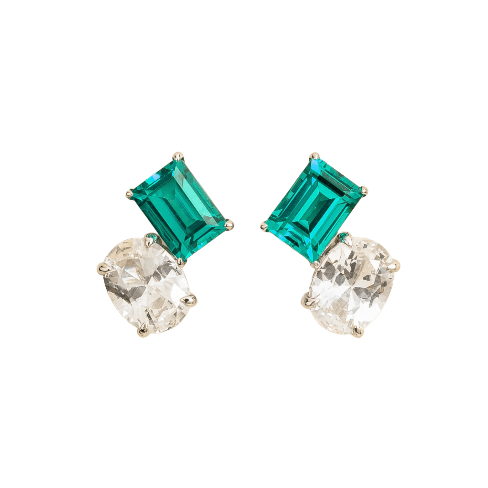 Juvetti Women's Blue / Silver / Green Buchon White Gold Earrings Set With Paraiba & White Sapphire In Pink
