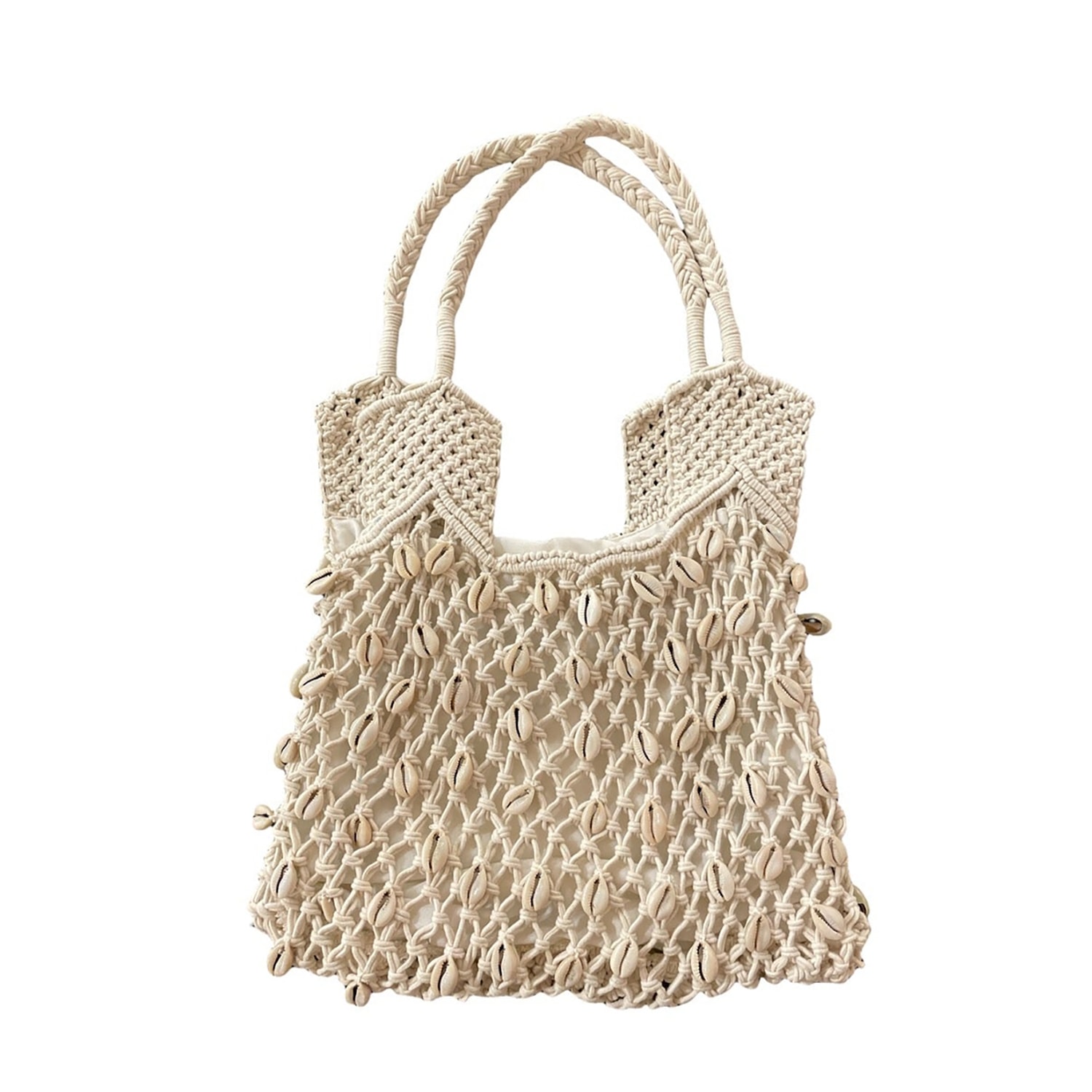 Sidney Byron Women's Neutrals Macrame Bag With Cowrie Shells