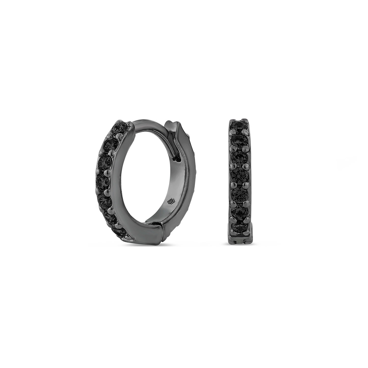 Sally Skoufis Women's Light Huggie With Man Made Black Cz Diamond Stimulant In Sterling Silver & Premium Black Rho In Black
