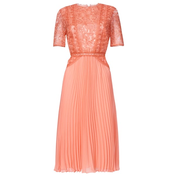 TRUE DECADENCE Peach Lace Midi Dress Pleated Skater Skirt