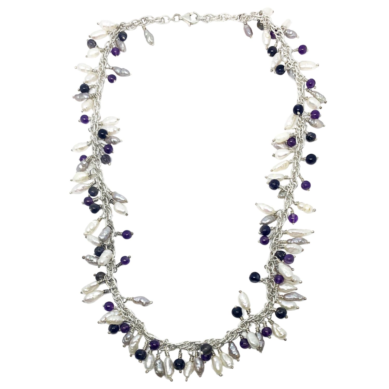 Tg-jewellery By Tamara Gervasio Women's Pink / Purple / Blue Grappolo Fresh Water Pearls, Amethyst And Iolite Silver Necklace One Of