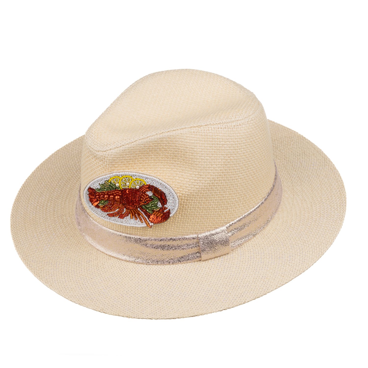 Laines London Women's Neutrals / White Straw Woven Hat With Embellished Lobster Platter Brooch - Cream In White
