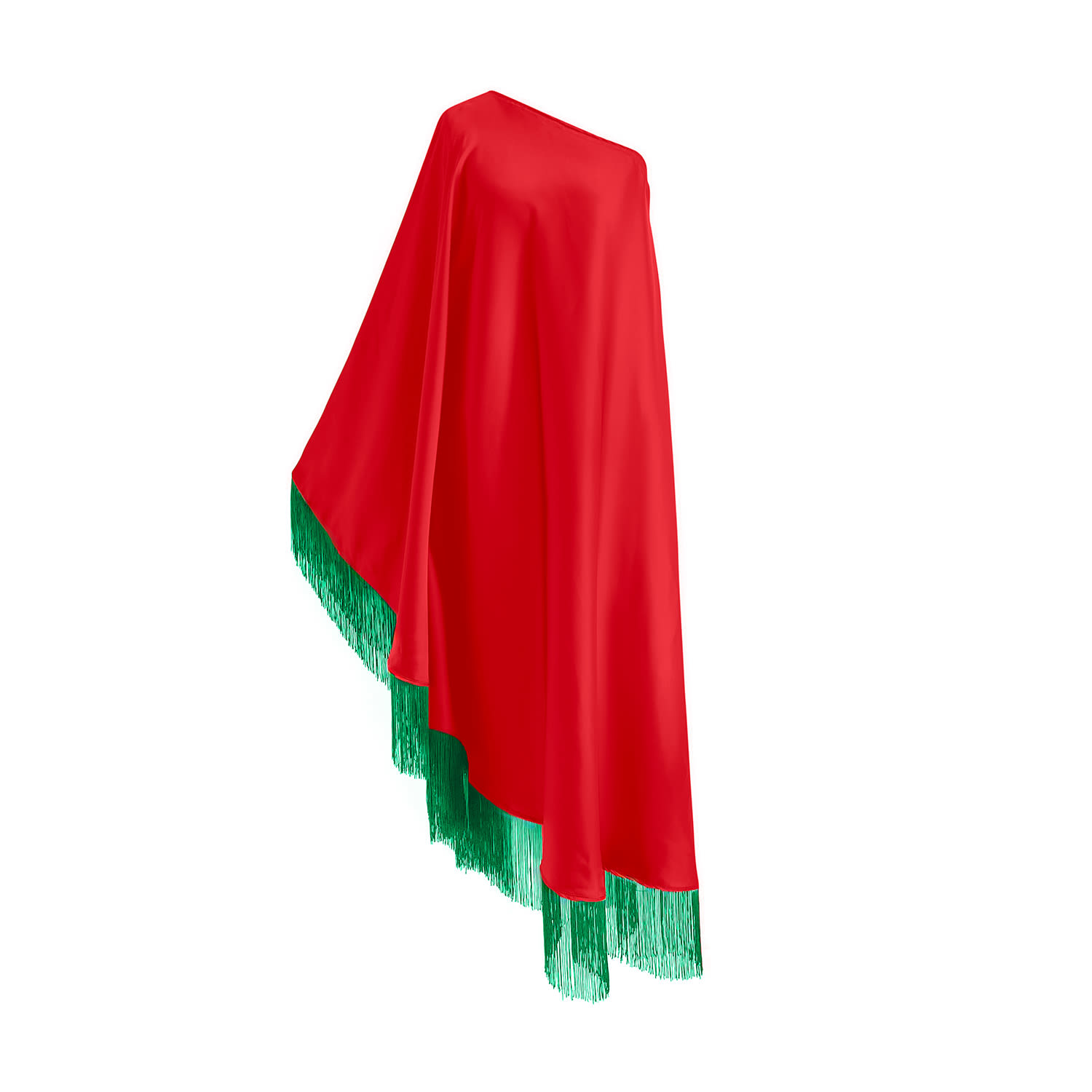 Toma Women's Green / Red Green Fringe Off Shoulder Red Glam Maxi Dress In Multi