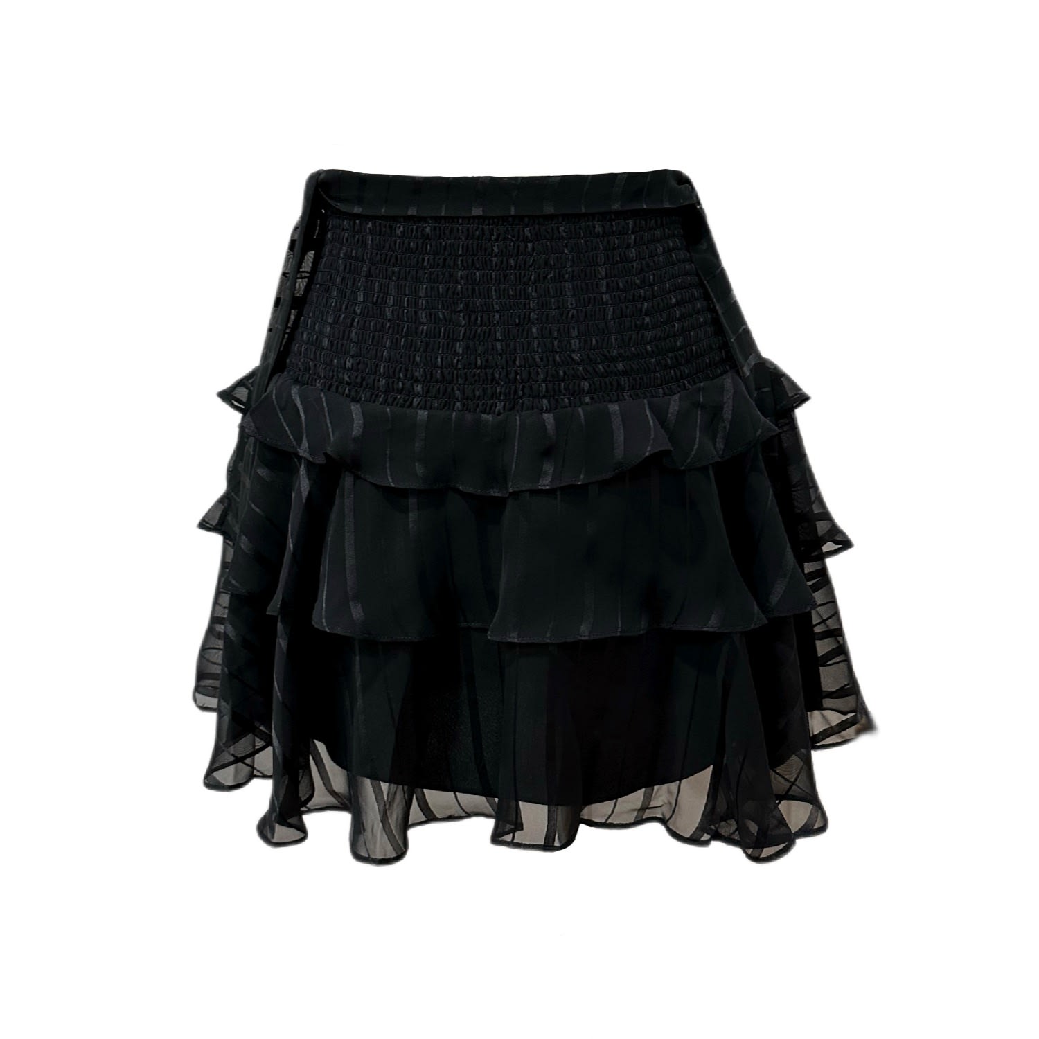 Women’s Black Stripes Chiffon Skirt With Elastic Waist And Side Tie Details Extra Small Najela London