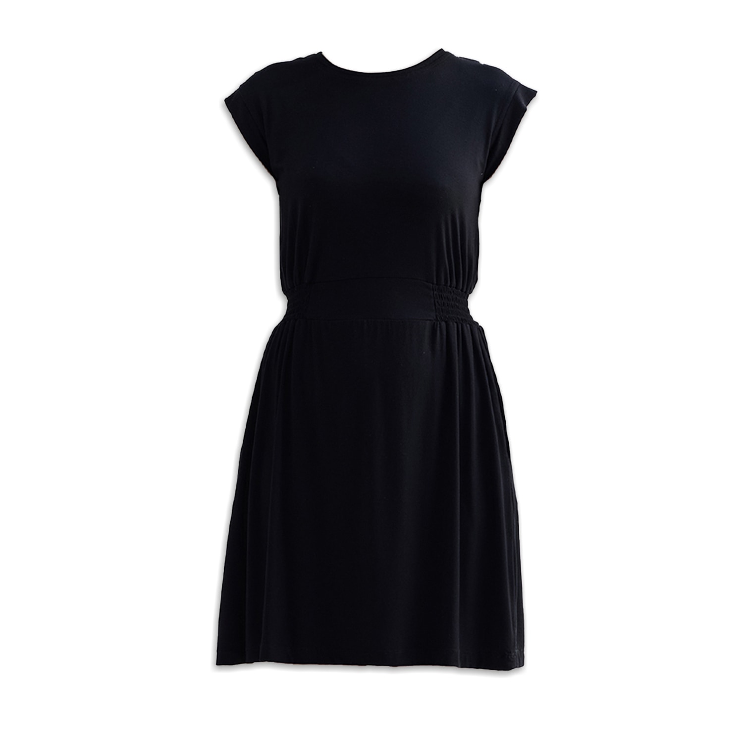 Reistor Women's Short Dress With Smocking Side Detail In Black In Black