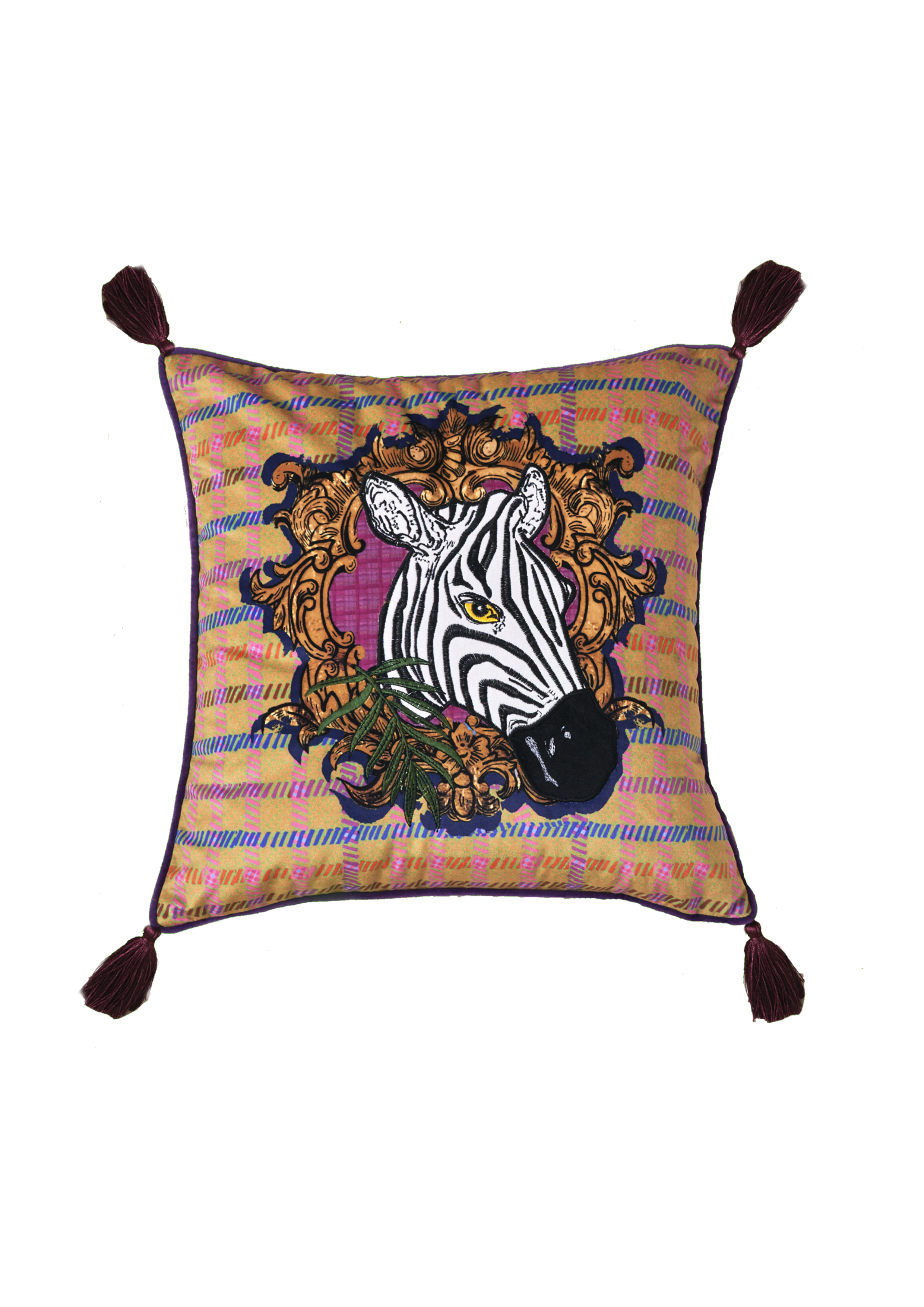 Embroidered Velvet Cushion Cover "The Zebra Head" One Size Jessica Russell Flint