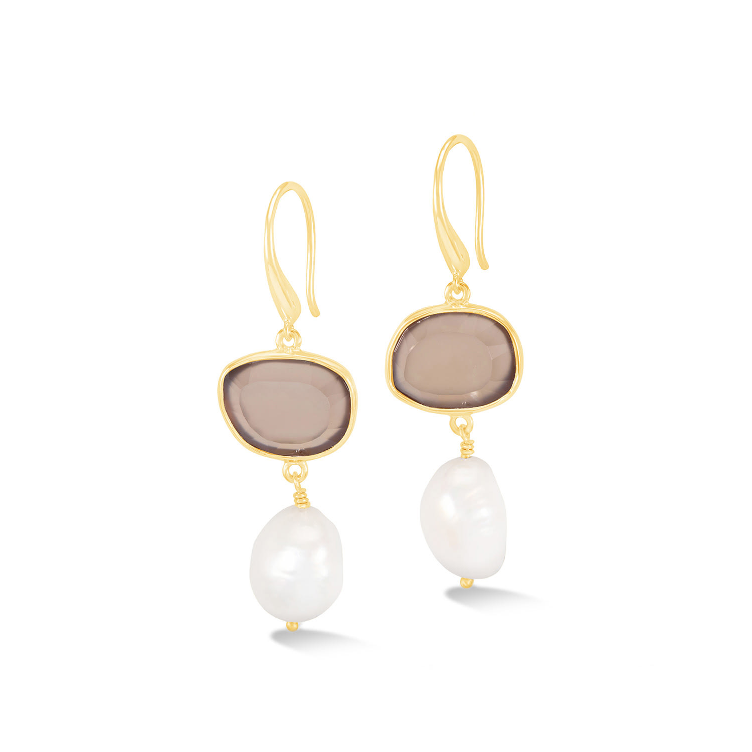 Dower & Hall Women's Gold / Grey Grey Agate Pebble & Pearl Drop Earrings In Gold Vermeil