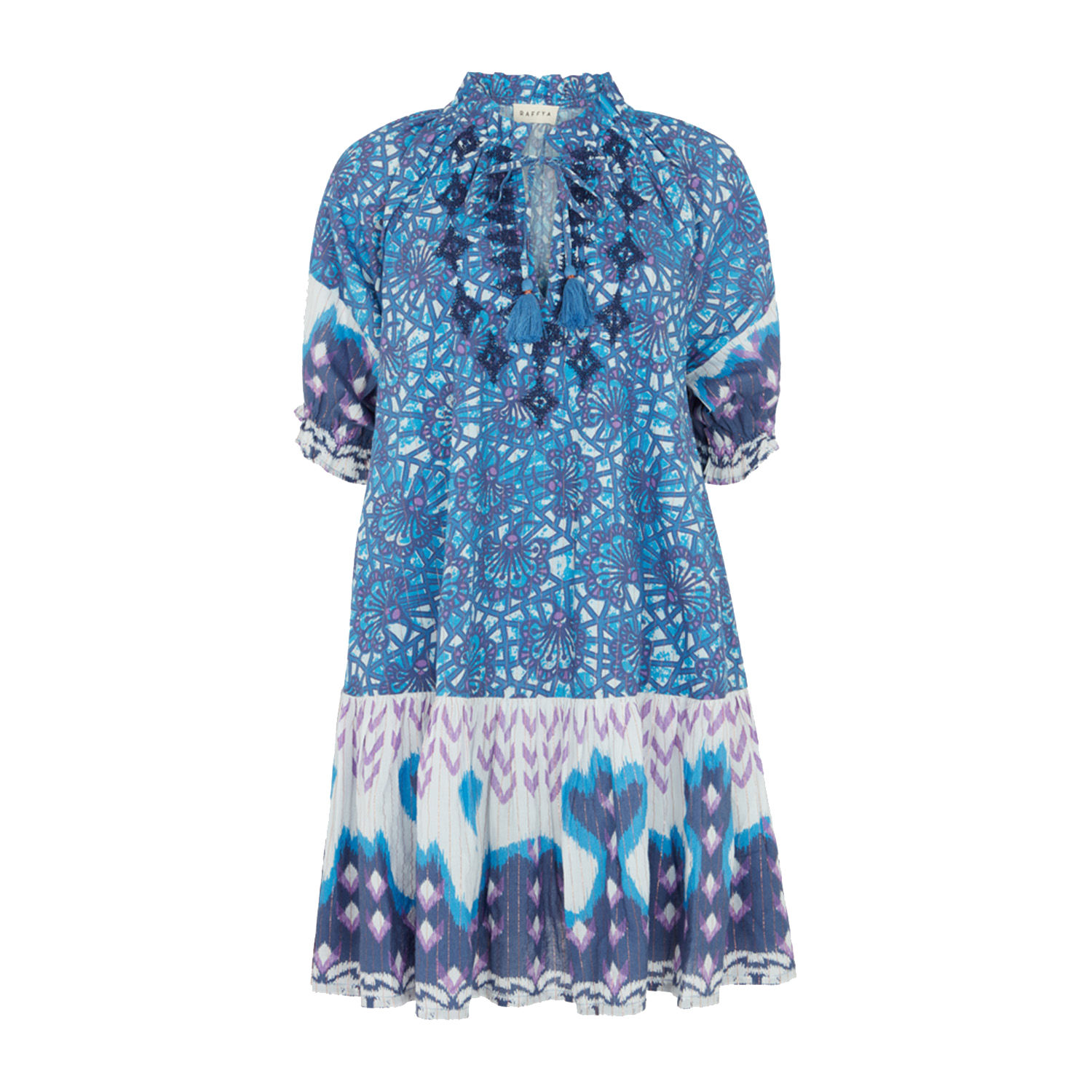 Raffya Women's Isabella Blue & White Printed Patterned Mini Dress