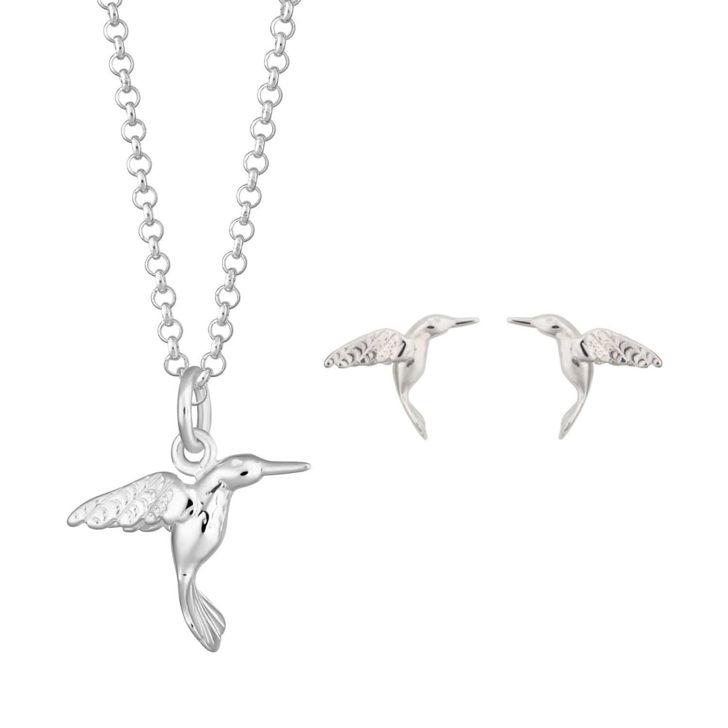 Women’s Sterling Silver Hummingbird Necklace & Studs Jewellery Set Lily Charmed